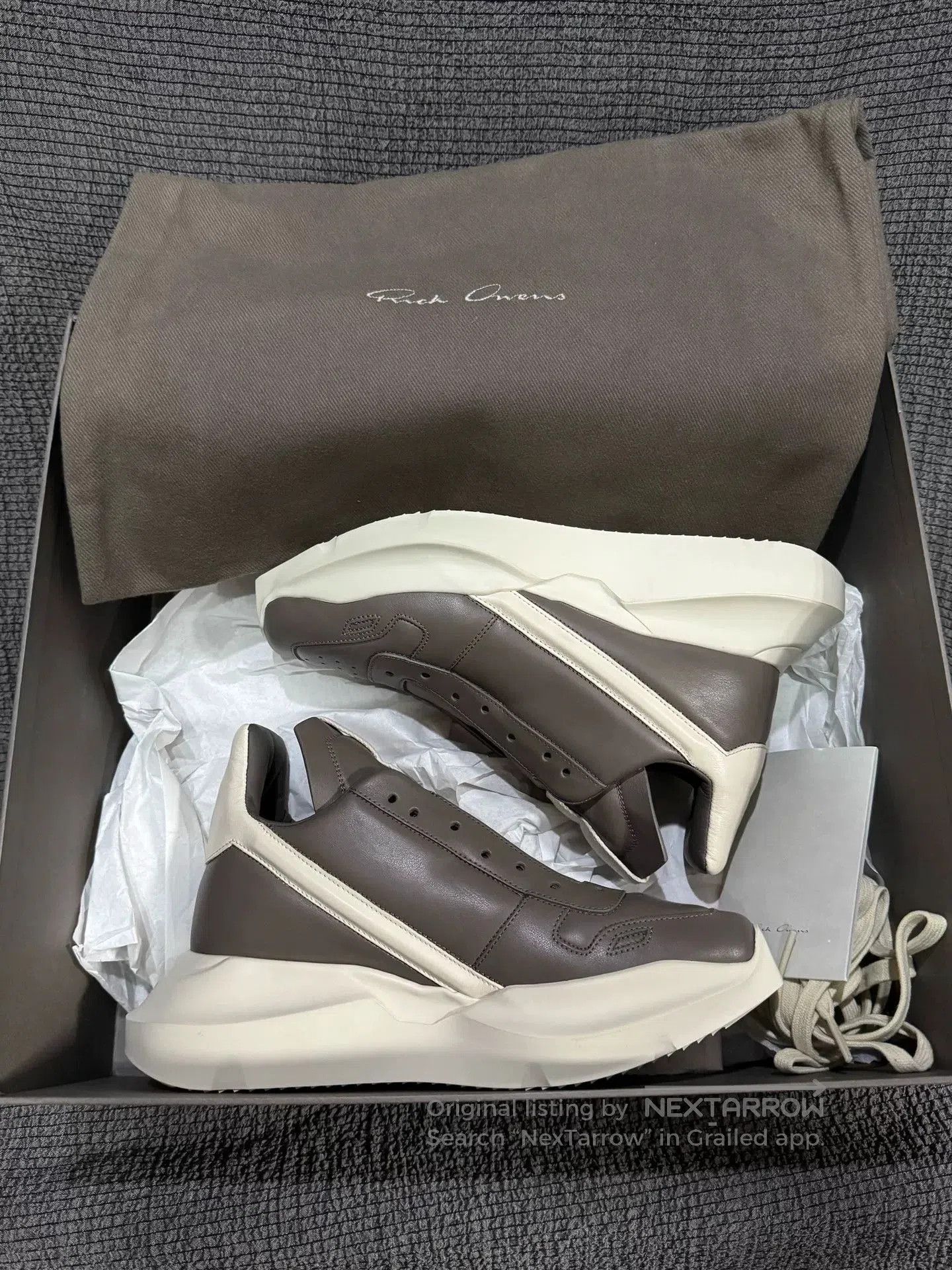 Rick Owens Beige Leather Sneakers.