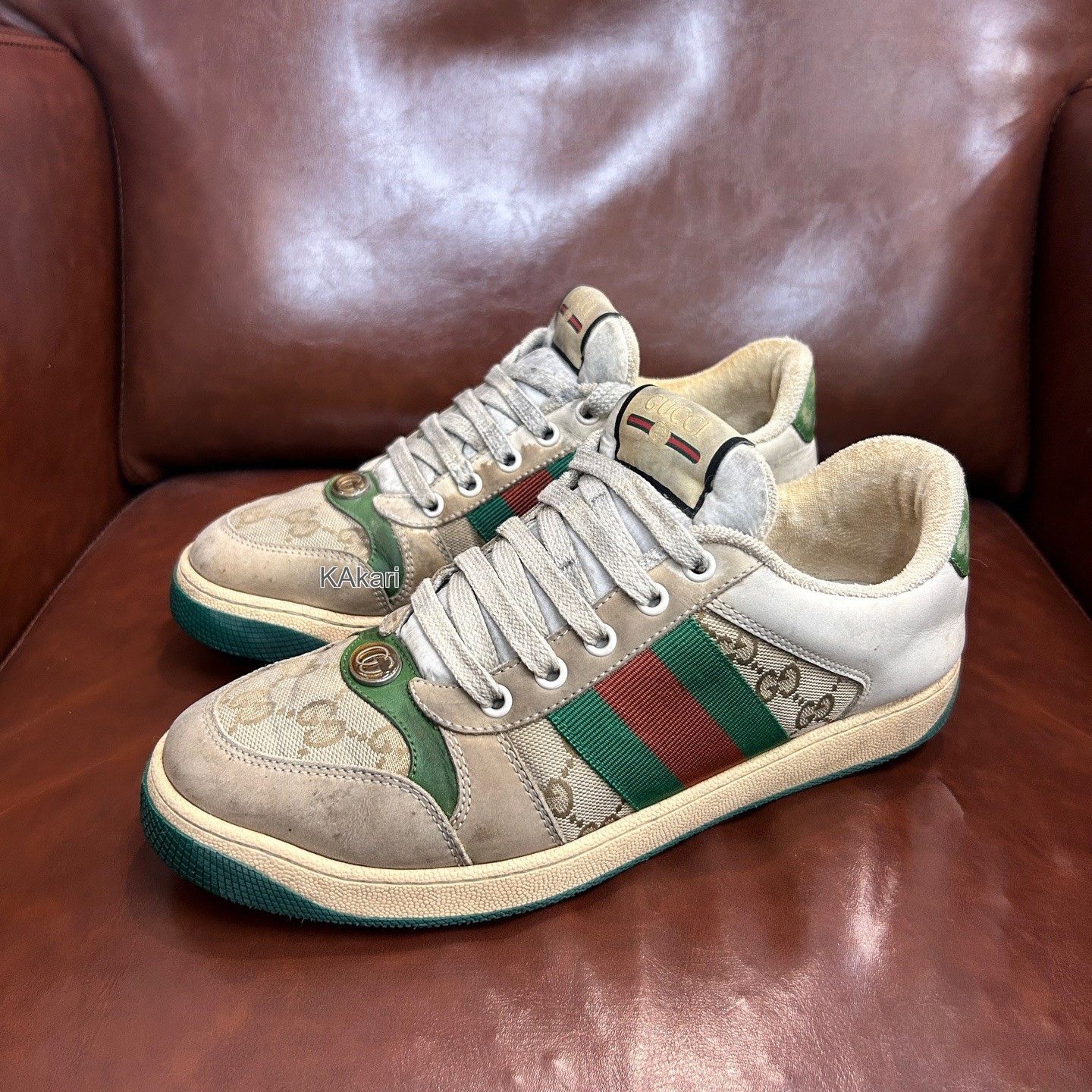 Gucci Gucci Enamel Dirty Shoes Green Red Stripe Size US 7.5 / EU 40-41 - 1 Thumbnail
