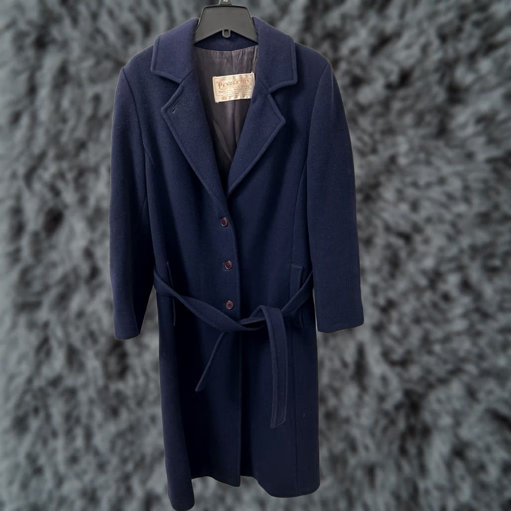 Pendleton VINTAGE Pendleton Coat Womens 12 Navy Blue Wool Trench Belted Long 46" Made in USA Size XL / US 12-14 / IT 48-50 - 1 Thumbnail