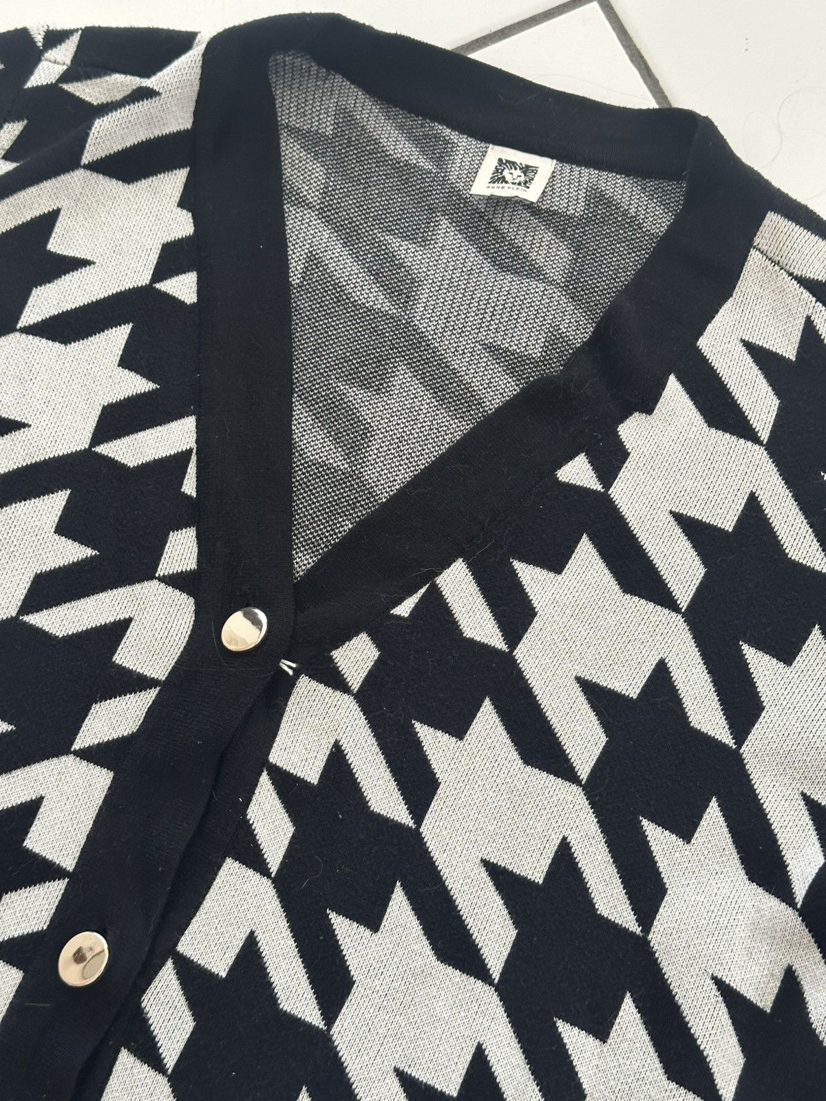 Anne Klein Anne Klein Houndstooth Pattern Knit Button Up Sweat Jacket Size L / US 10 / IT 46 - 2 Thumbnail