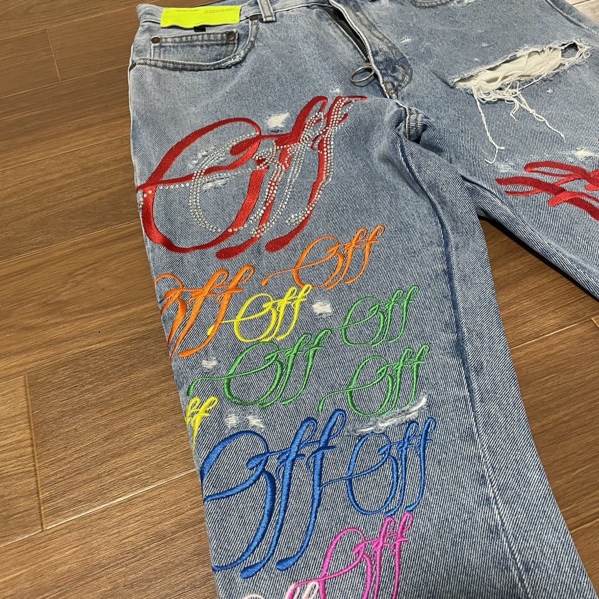 Off-White Off White Ev Bravado Crystal Distressed Denim Jeans Size US 30 / EU 46 - 6 Thumbnail