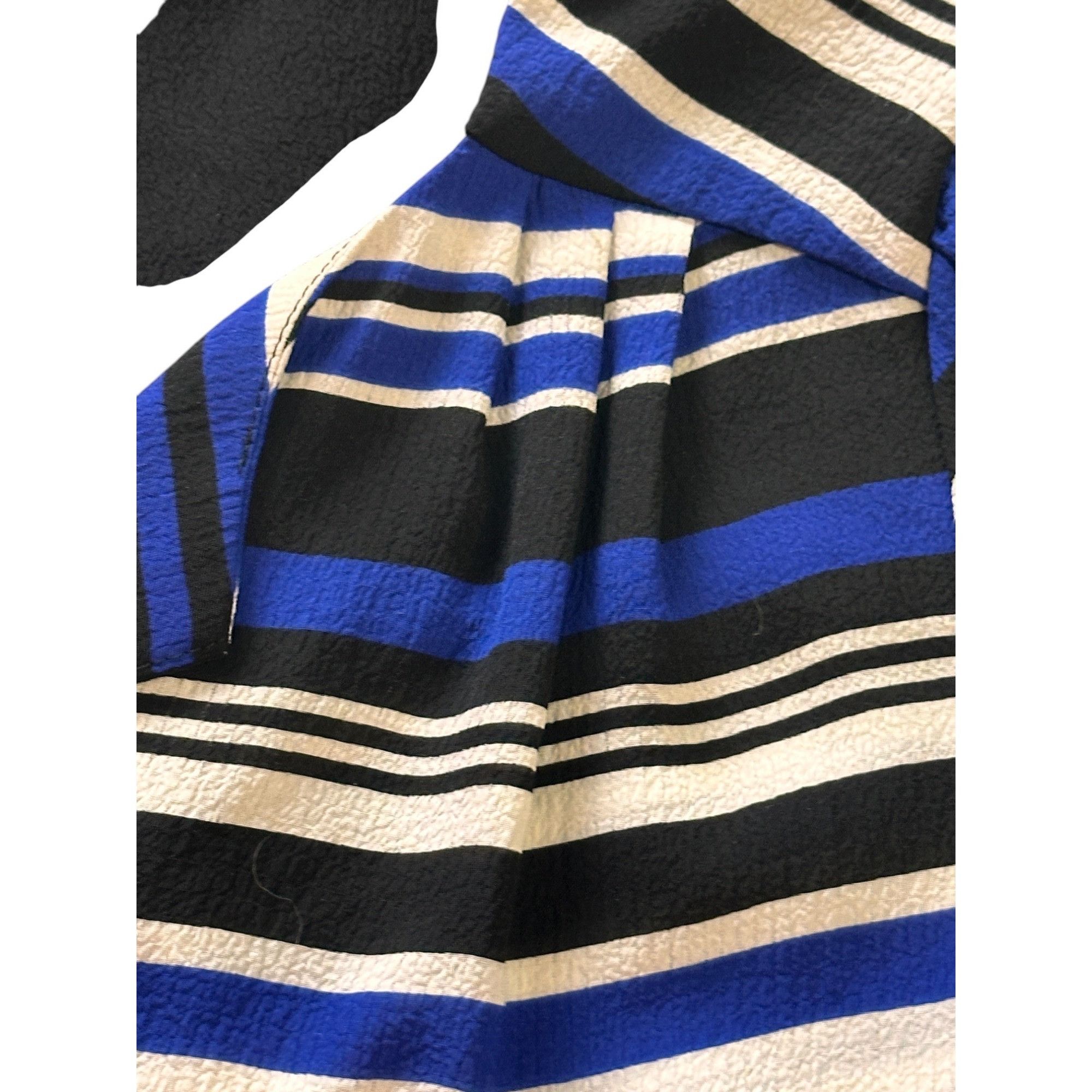 Other Elle Womens Striped Short Sleeve Top Large Blue & Black Poly Size L / US 10 / IT 46 - 7 Thumbnail