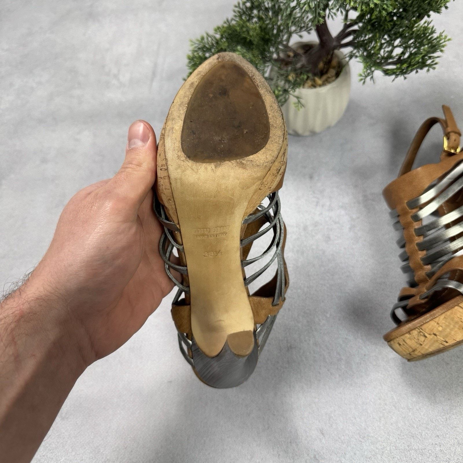 Miu Miu Miu Miu Platform Strappy Brown/ Silver Heels Sandals Size US 8.5 / IT 38.5 - 16 Thumbnail