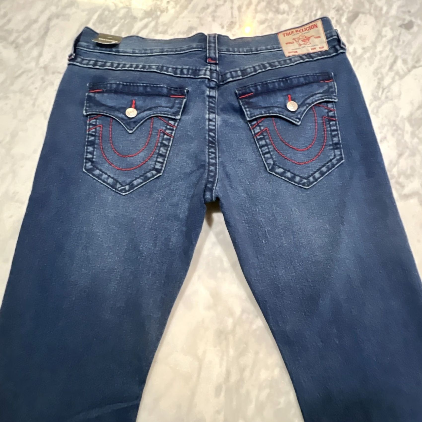 True Religion True Religion Geno Big T Flap Relax Slim Jeans Men 38 Dark Shivering Wash 701182 NWT Size ONE SIZE - 5 Thumbnail