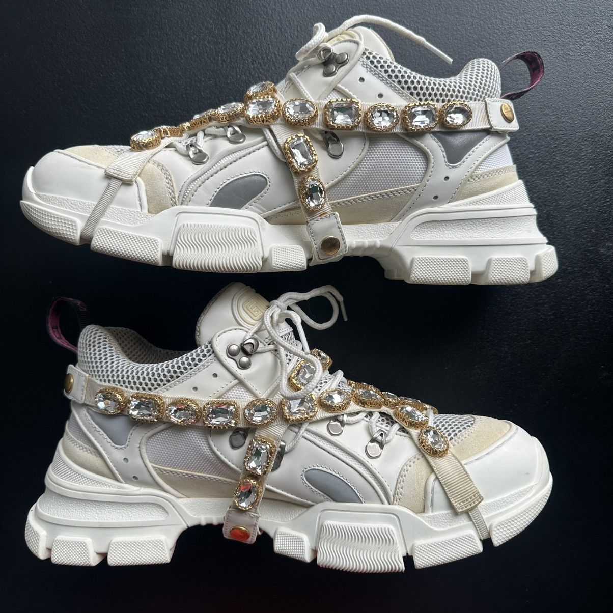 Gucci Mens $1590 Gucci Flashtrek Sneaker Boot Pure White Crystals Size US 12 / EU 45 - 4 Thumbnail