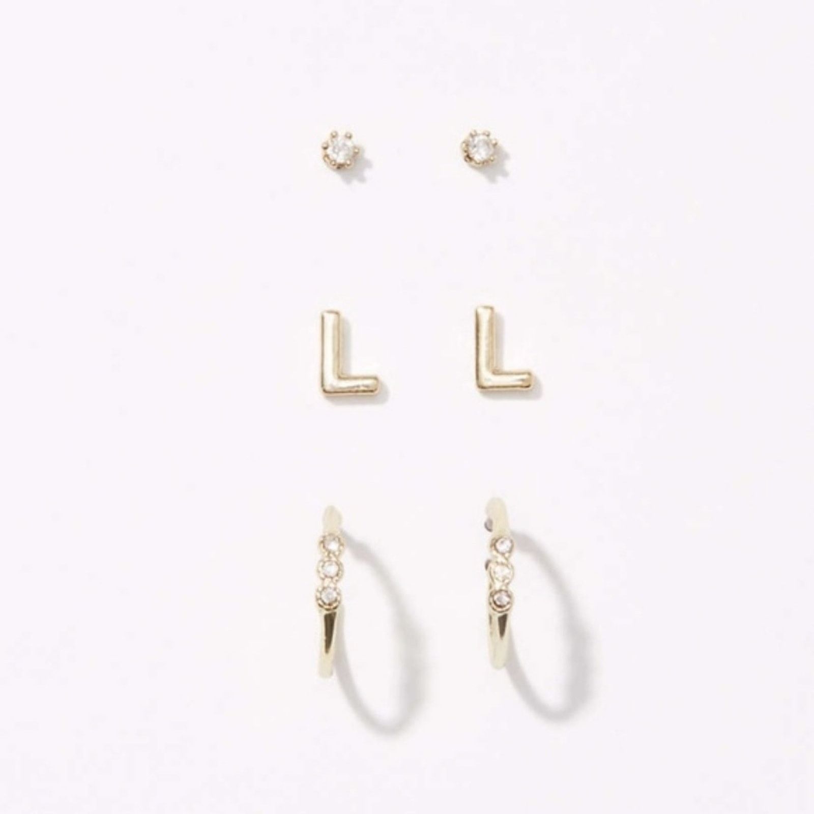 Loft LOFT Gold Pave "L" Initial Stud Earring Set Size ONE SIZE - 6 Thumbnail