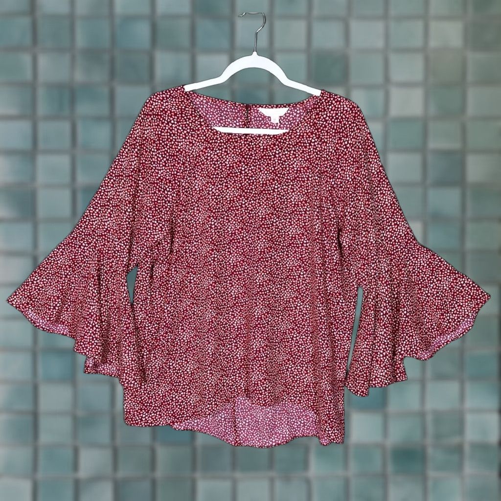 Vintage LC Lauren Conrad Ruffle Bell Sleeve Split Back Top Womens Size XL  Red Keyhole | Grailed, image size:1024x1024
