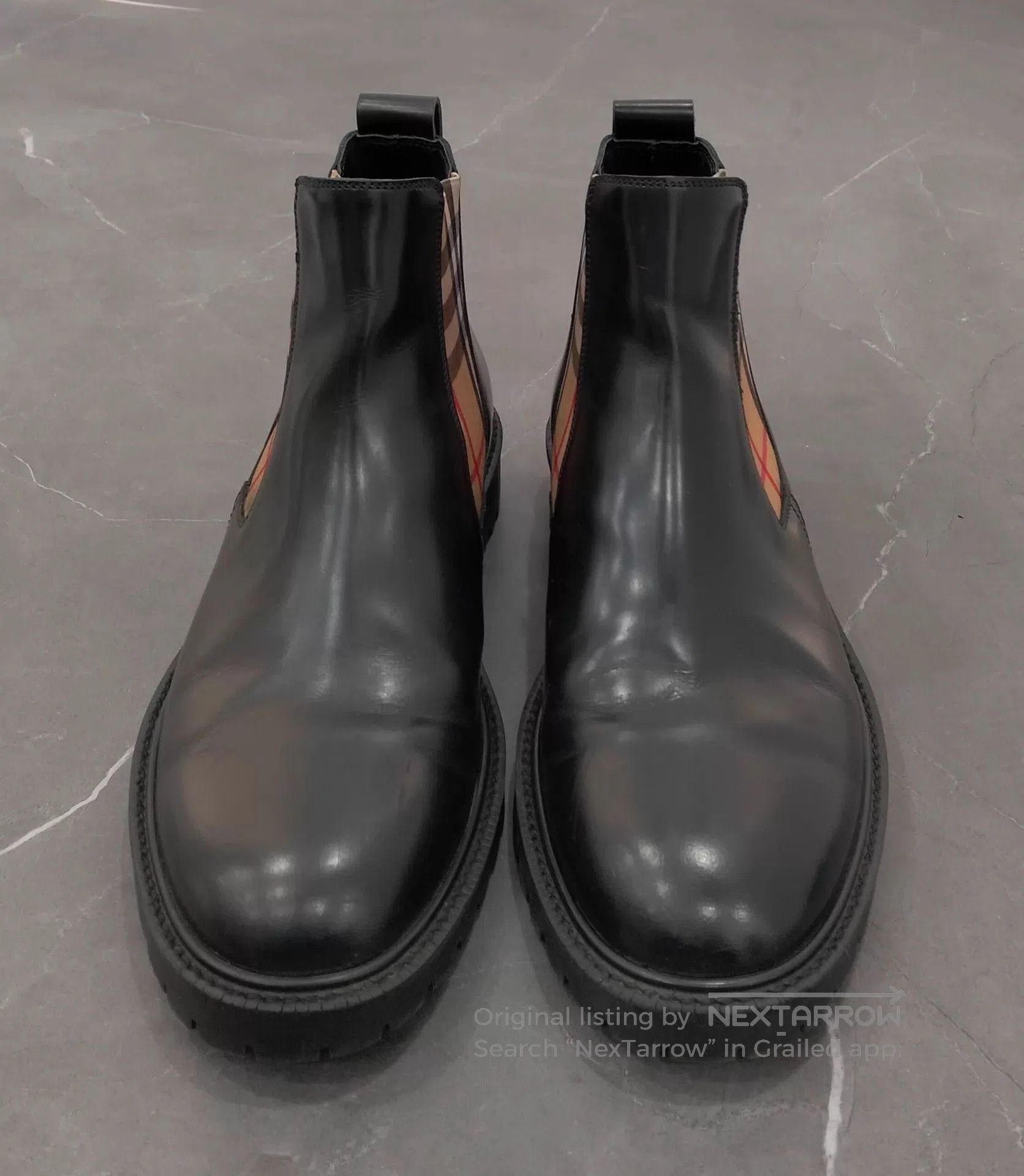 Burberry Black Leather Chelsea Boots with Check Detail. Size US 8 / EU 41 - 4 Thumbnail