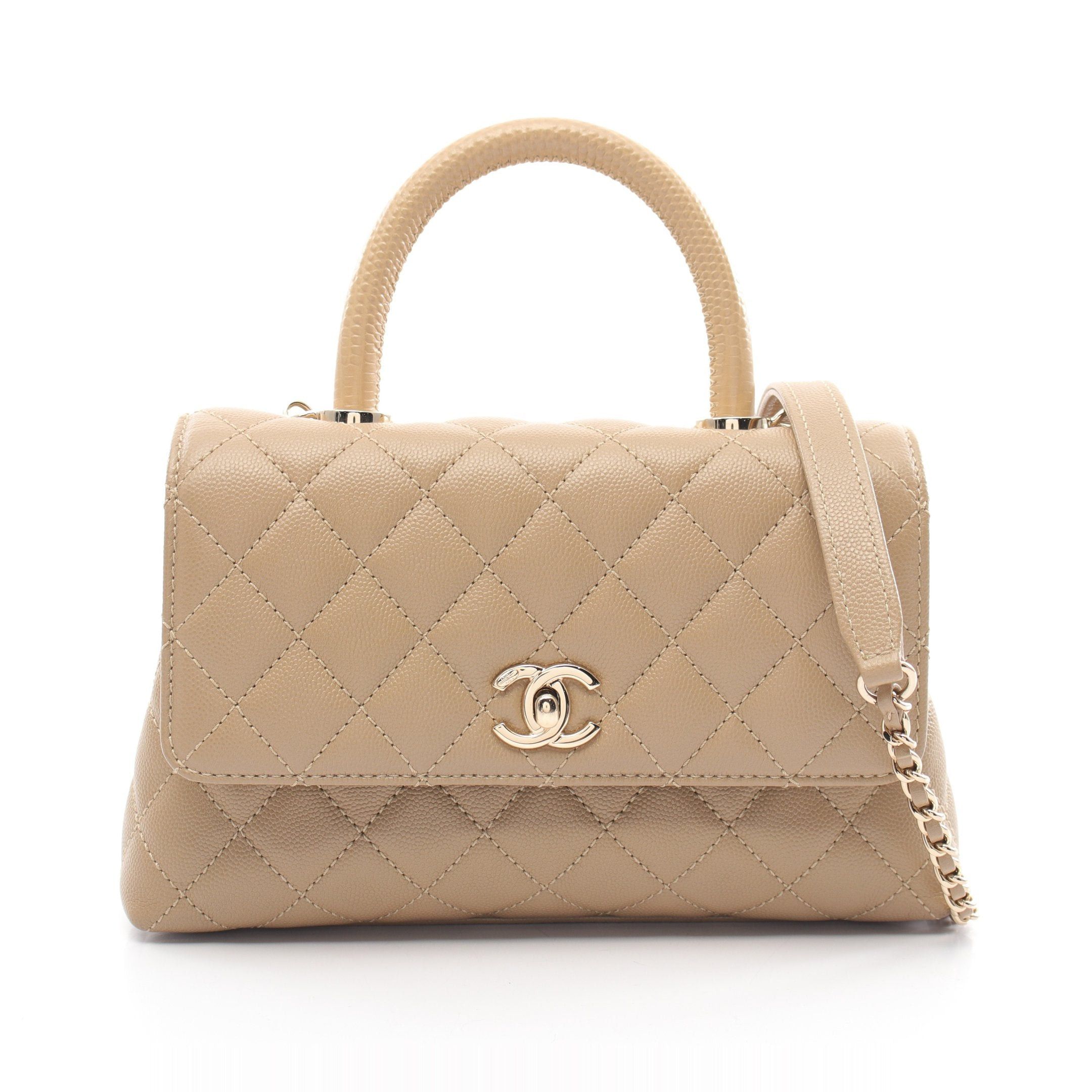 Chanel Chanel Coco Handle Flap Matelasse Handbag Caviar Skin Gray Beige Gold Hardware Size ONE SIZE - 1 Thumbnail