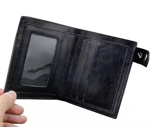 Leather Cross Clasp Leather Wallet with Antique Biker Chain Size ONE SIZE - 3 Thumbnail