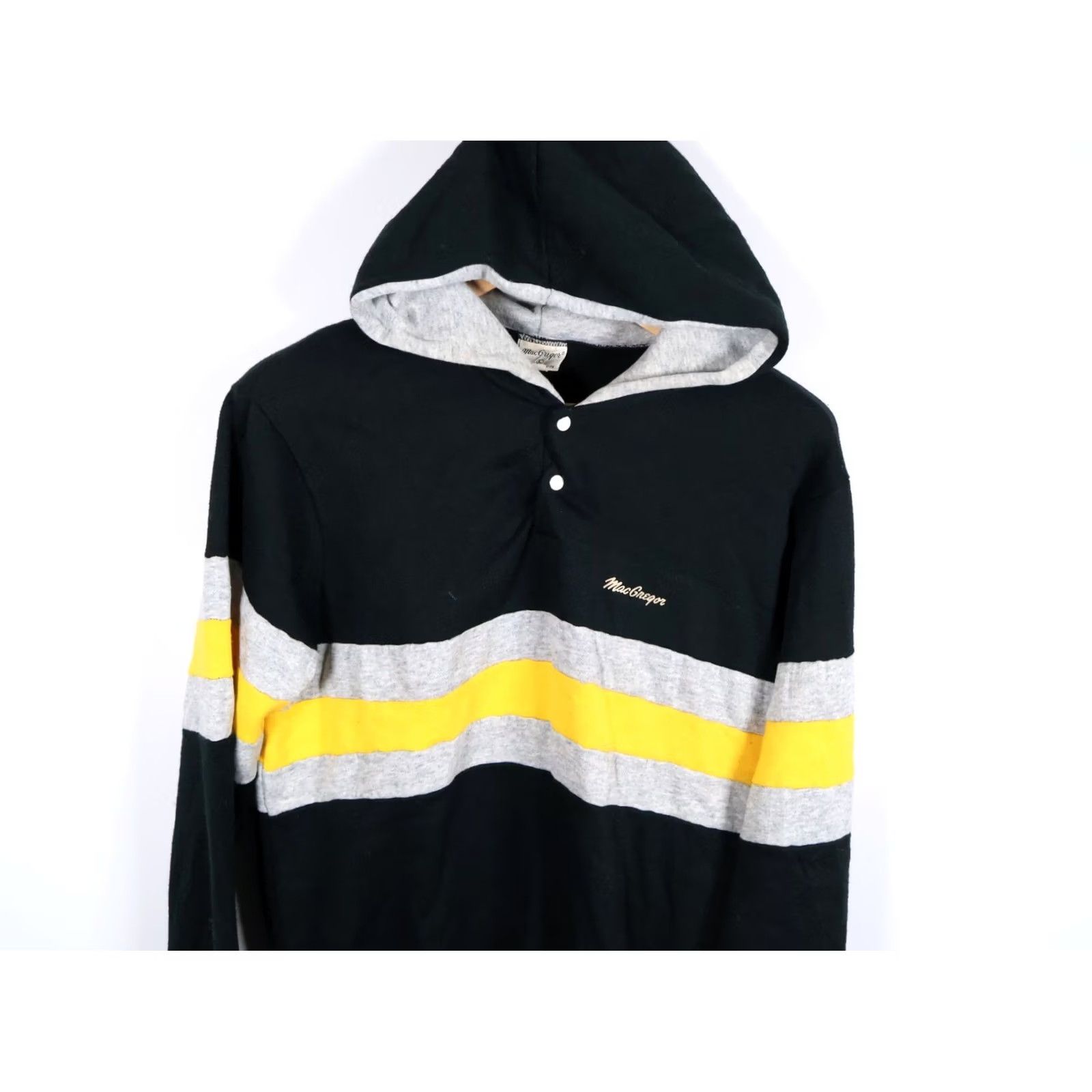 McGregor VINTAGE MacGregor Hoodie Pullover Striped Black Yellow 90s VTG Mens Large Crew Neck Snap Button Pockets Size US L / EU 52-54 / 3 - 4 Thumbnail