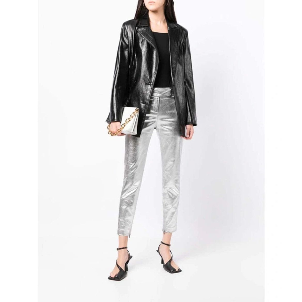 KHAITE KHAITE | Dresden Silver Metallic Low Rise Ankle Zip Pants 4 Size 27" / US 4 / IT 40 - 2 Thumbnail