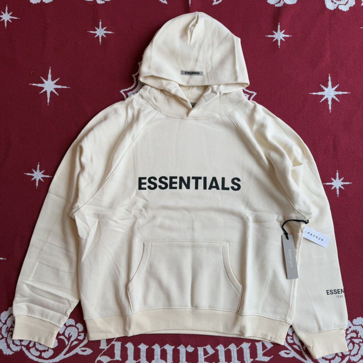 Fear of God store Essentials Full Zip Up Hoodie Applique Logo Buttercream Size L