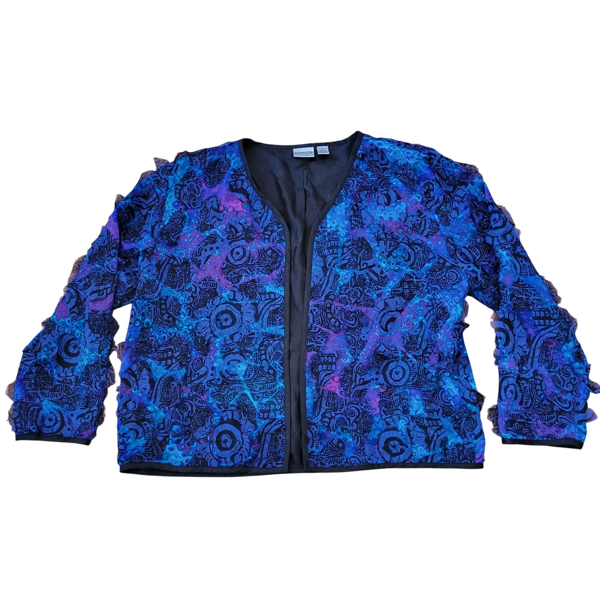 Chicos Chicos 3 Silk Open Front Jacket Vibrant Blue Purple Floral L Size XL / US 12-14 / IT 48-50 - 1 Thumbnail
