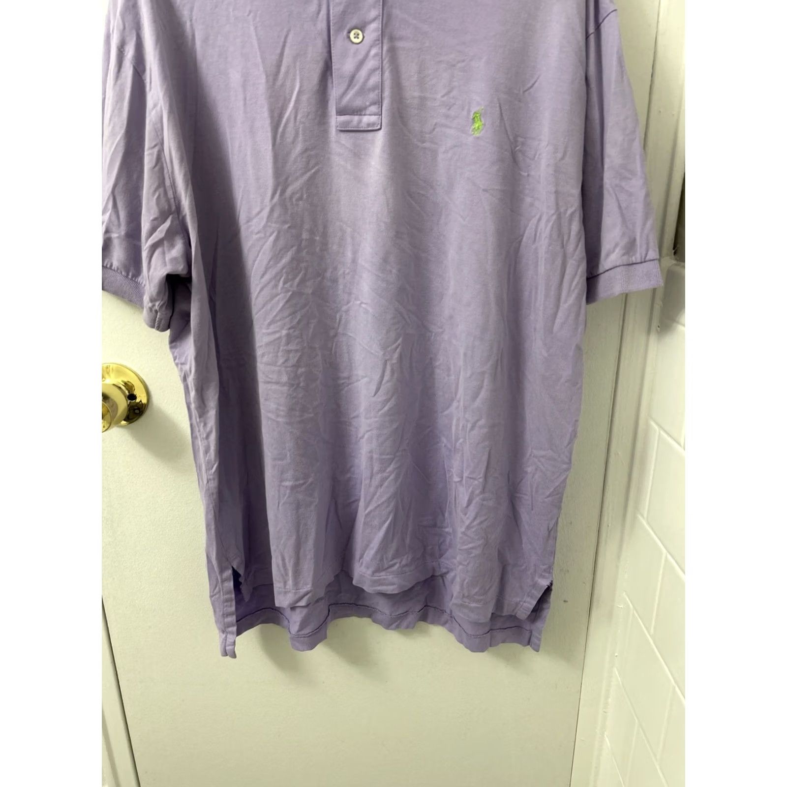 Polo Ralph Lauren VINTAGE Polo Ralph Lauren Shirt Mens L Purple Green Pony Short Sleeve Collared Button Knit Cotton Classic Casual Preppy Designer 90s / 00s Mens Size US L / EU 52-54 / 3 - 3 Thumbnail