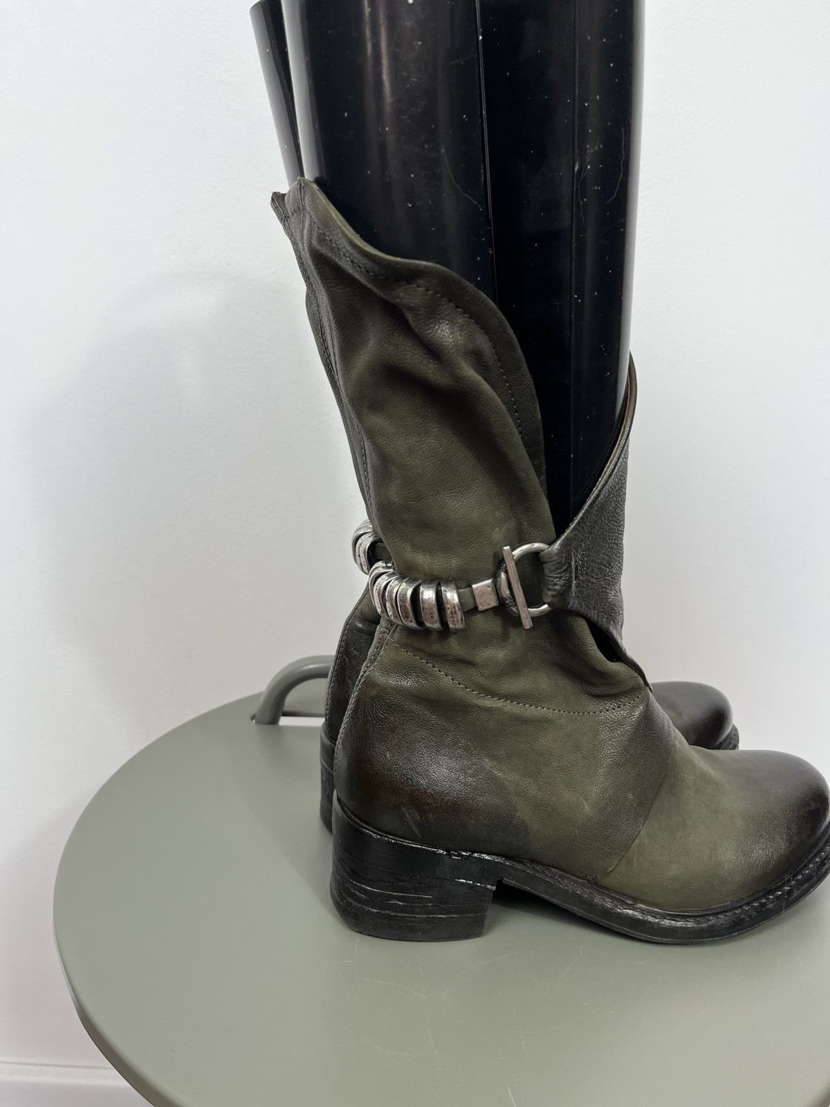 A.S.98 A.S.98 Leather Boots Green Women EU 38 Biker Buckle Zip Size US 7 / IT 37 - 6 Thumbnail