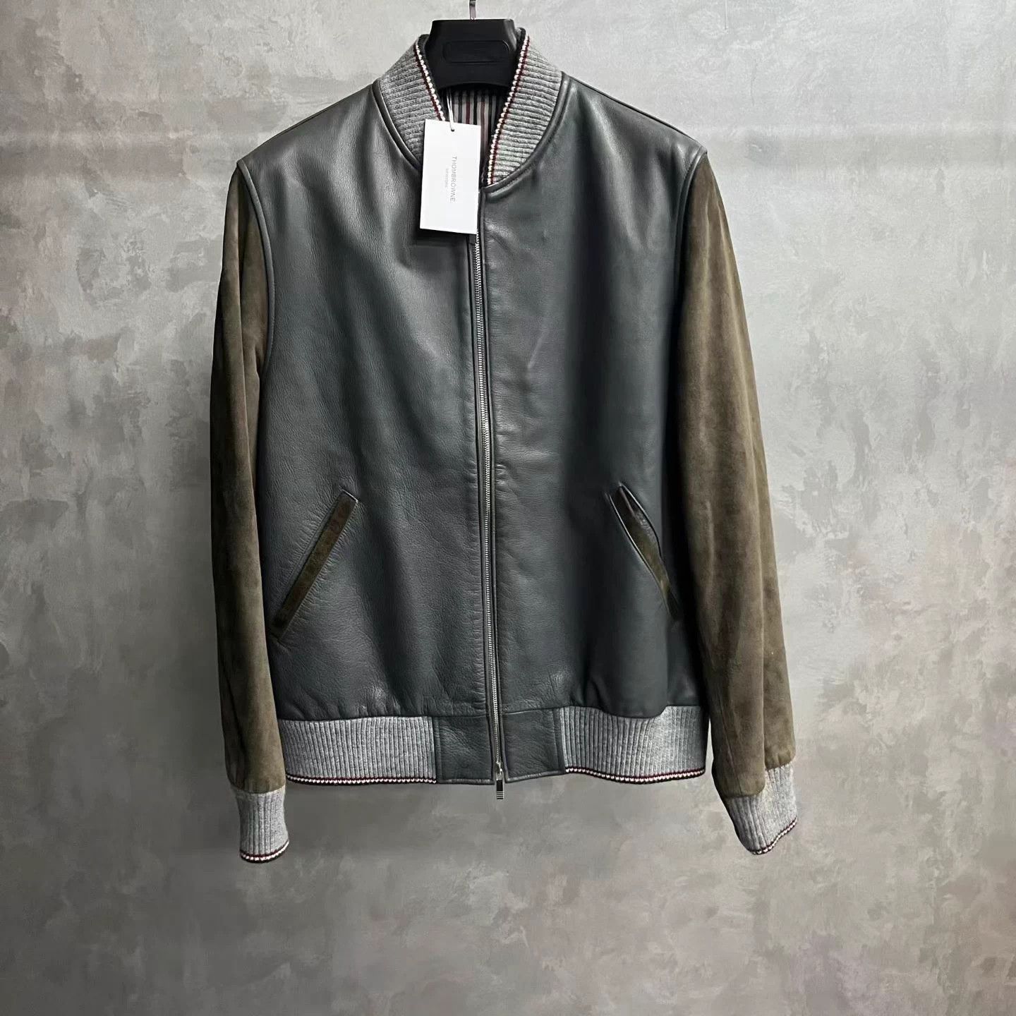Thom Browne Thom Browne Color Blocked Leather Stand Collar Zip Size US L / EU 52-54 / 3 - 1 Thumbnail