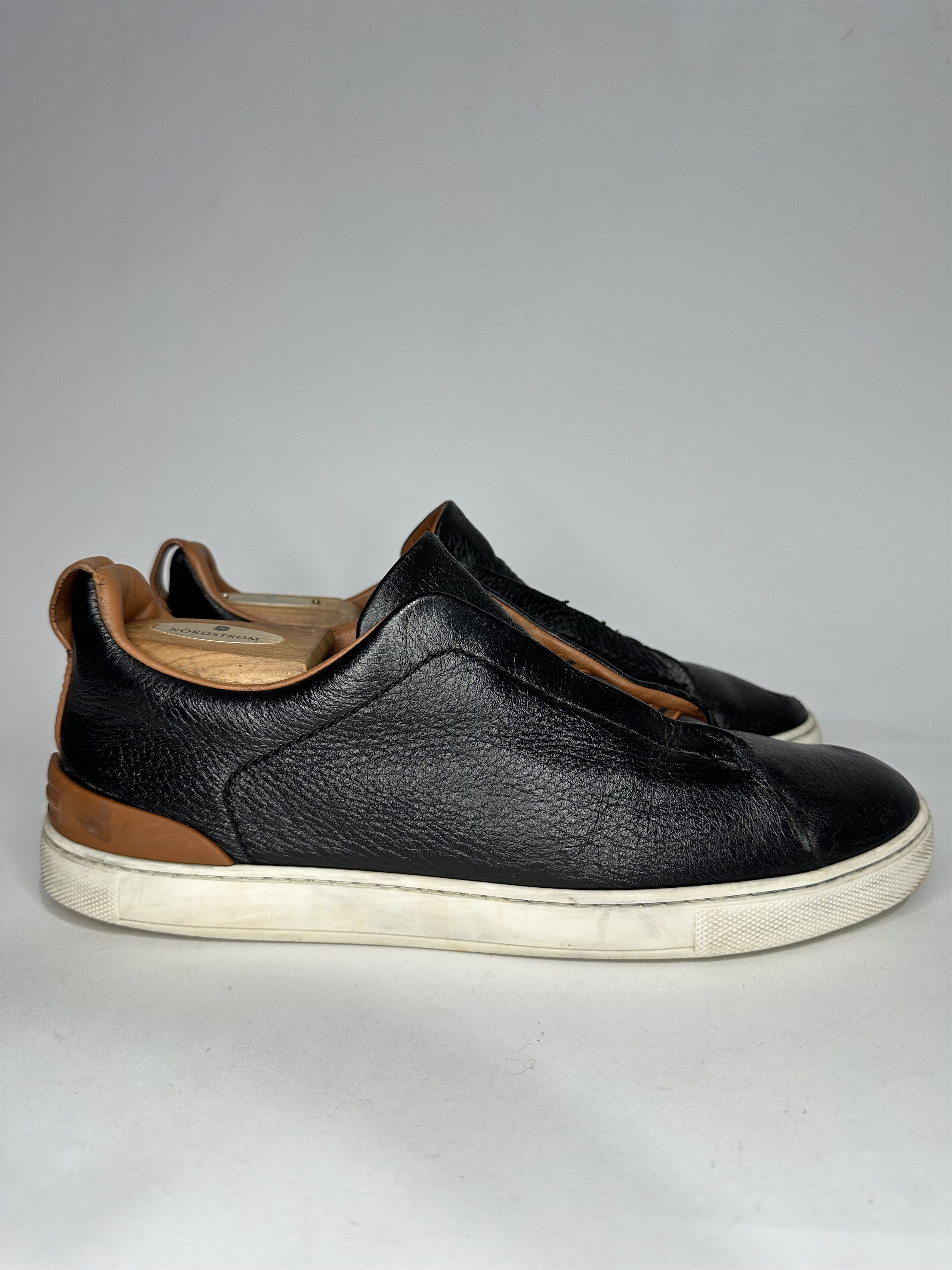 Z Zegna Zegna Triple Stitch Black Deerskin Leather Low Top Sneakers. Size US 7.5 / EU 40-41 - 1 Thumbnail