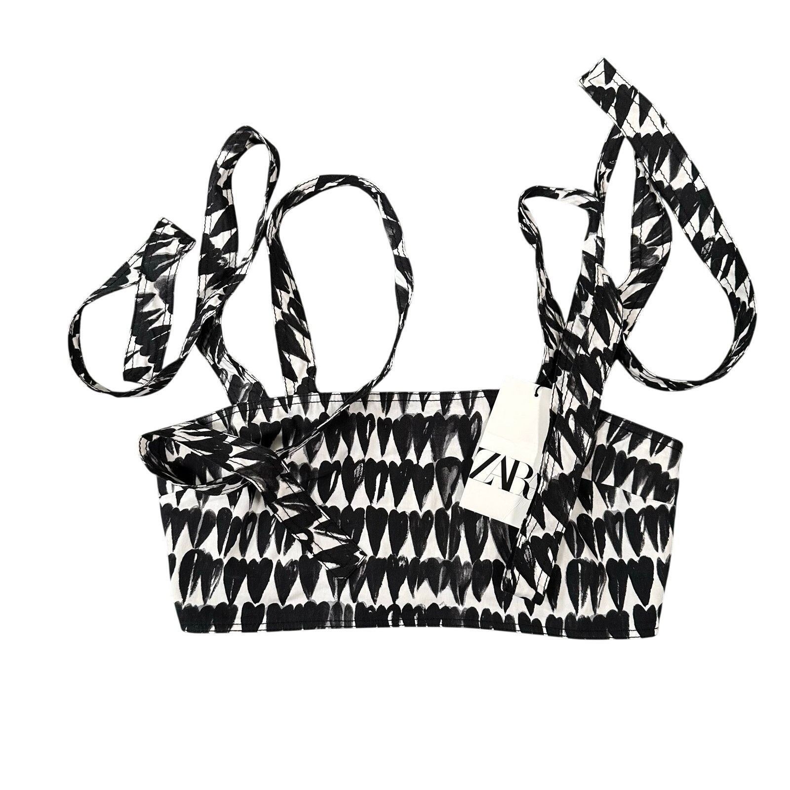 Zara Zara Women's Black White Heart Printed Crop Top Size S Size S / US 4 / IT 40 - 1 Thumbnail