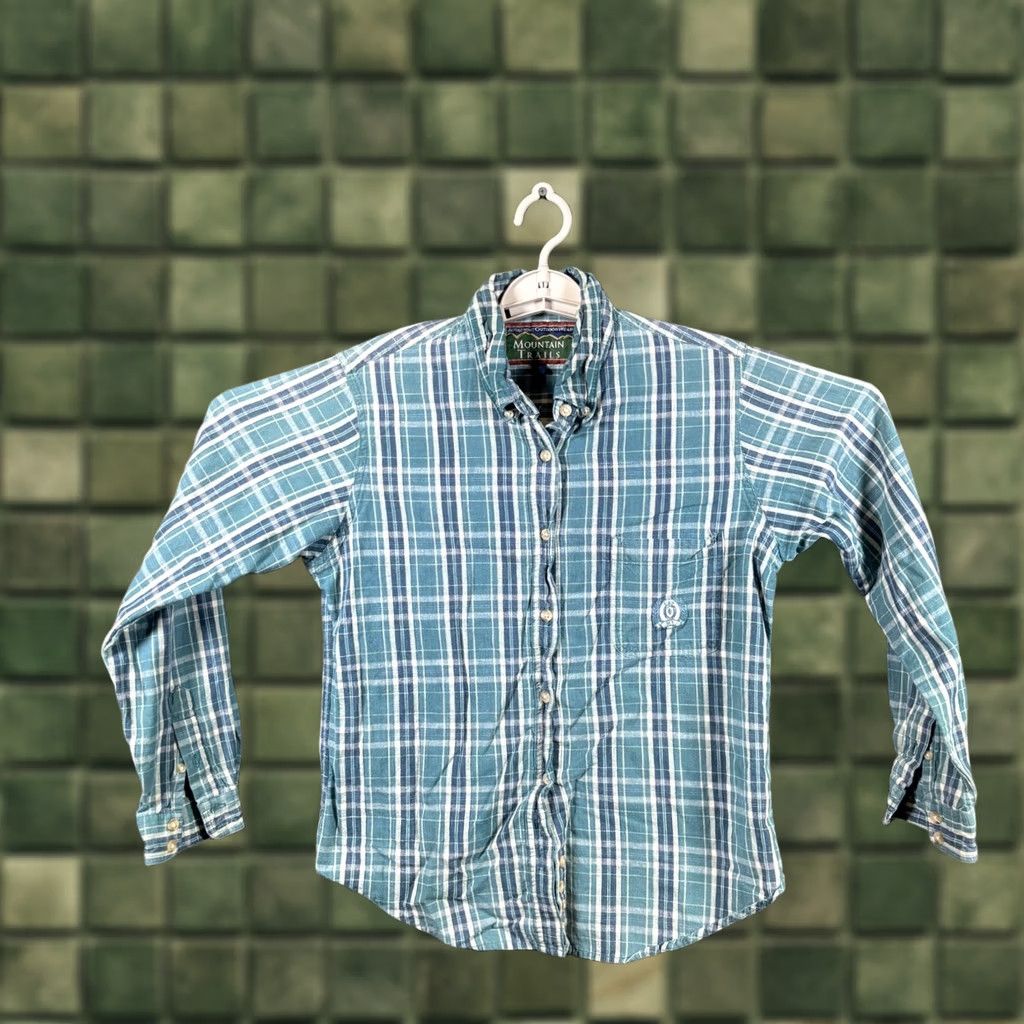 Vintage Mountain Trails Button-Down Shirt Women's M Blue Plaid Preppy Office Career Shirt Size S / US 4 / IT 40 - 1 Thumbnail