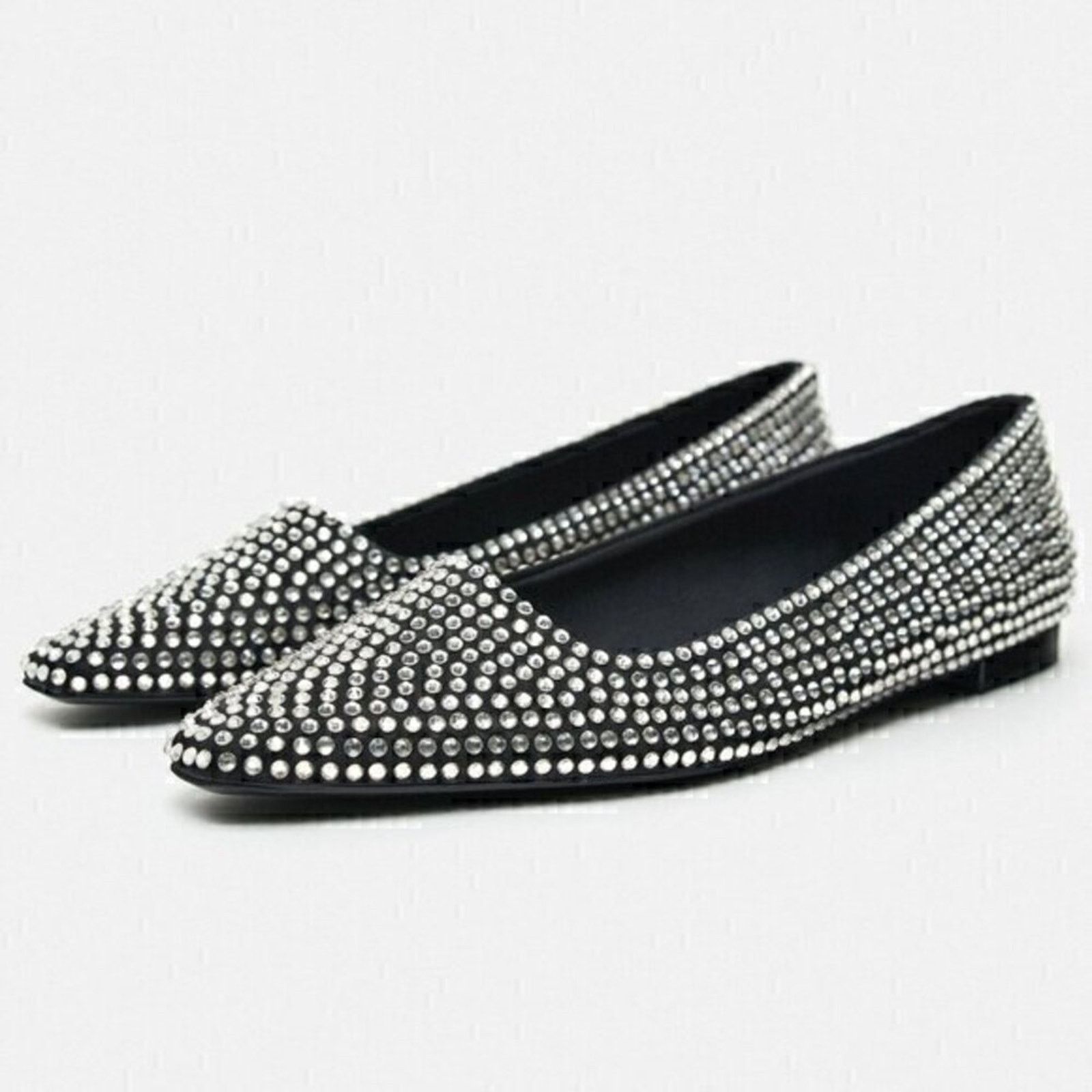 Zara Zara Rhinestone Pointed Toe Flats Sparkle Ballet Flats Size US 8 / IT 38 - 14 Thumbnail