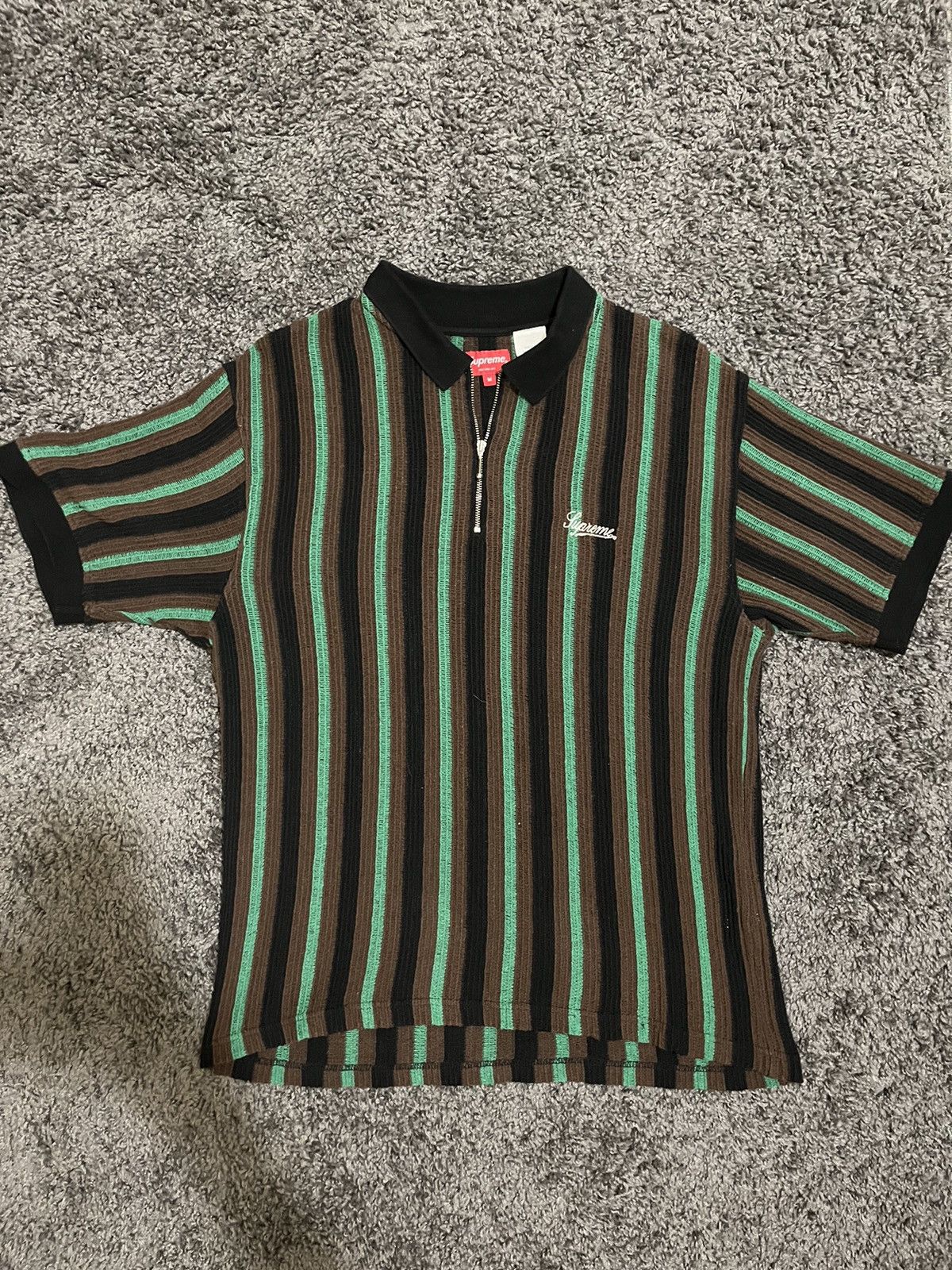 Supreme Open Knit Stripe Zip Polo (SS22) - $118