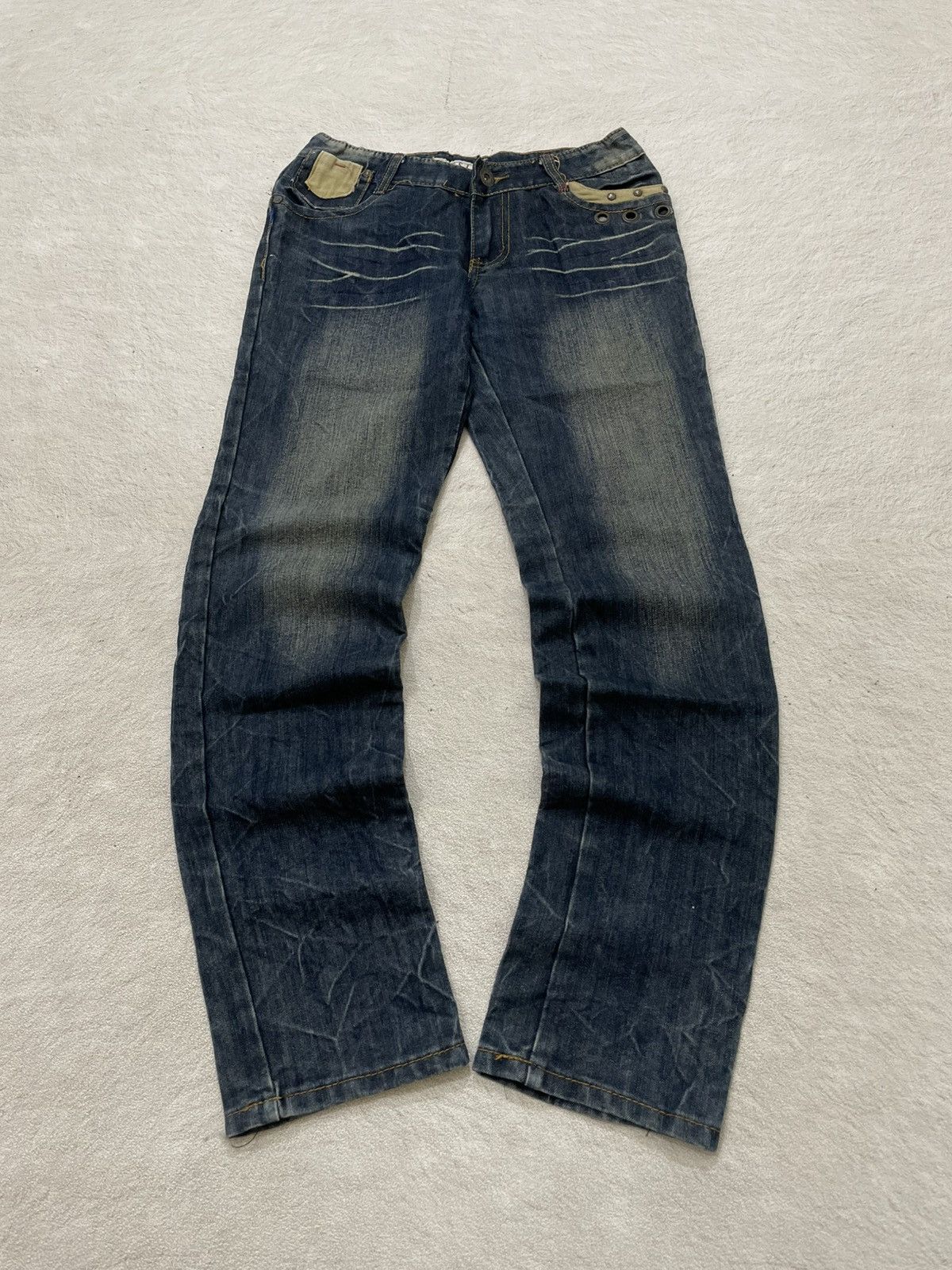 Japanese Brand 00s KSL Archive Japanese Denim Mudwash Jeans Grommet Detail Size US 27 - 2 Thumbnail