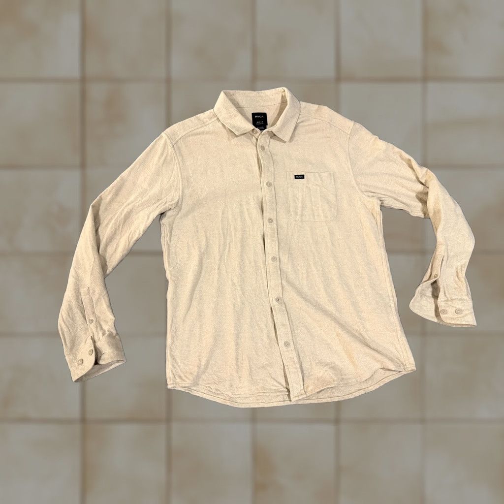 RVCA RVCA Shirt Mens M Beige Solid Regular Fit Long Sleeve Button Front Casual Size US M / EU 48-50 / 2 - 1 Thumbnail