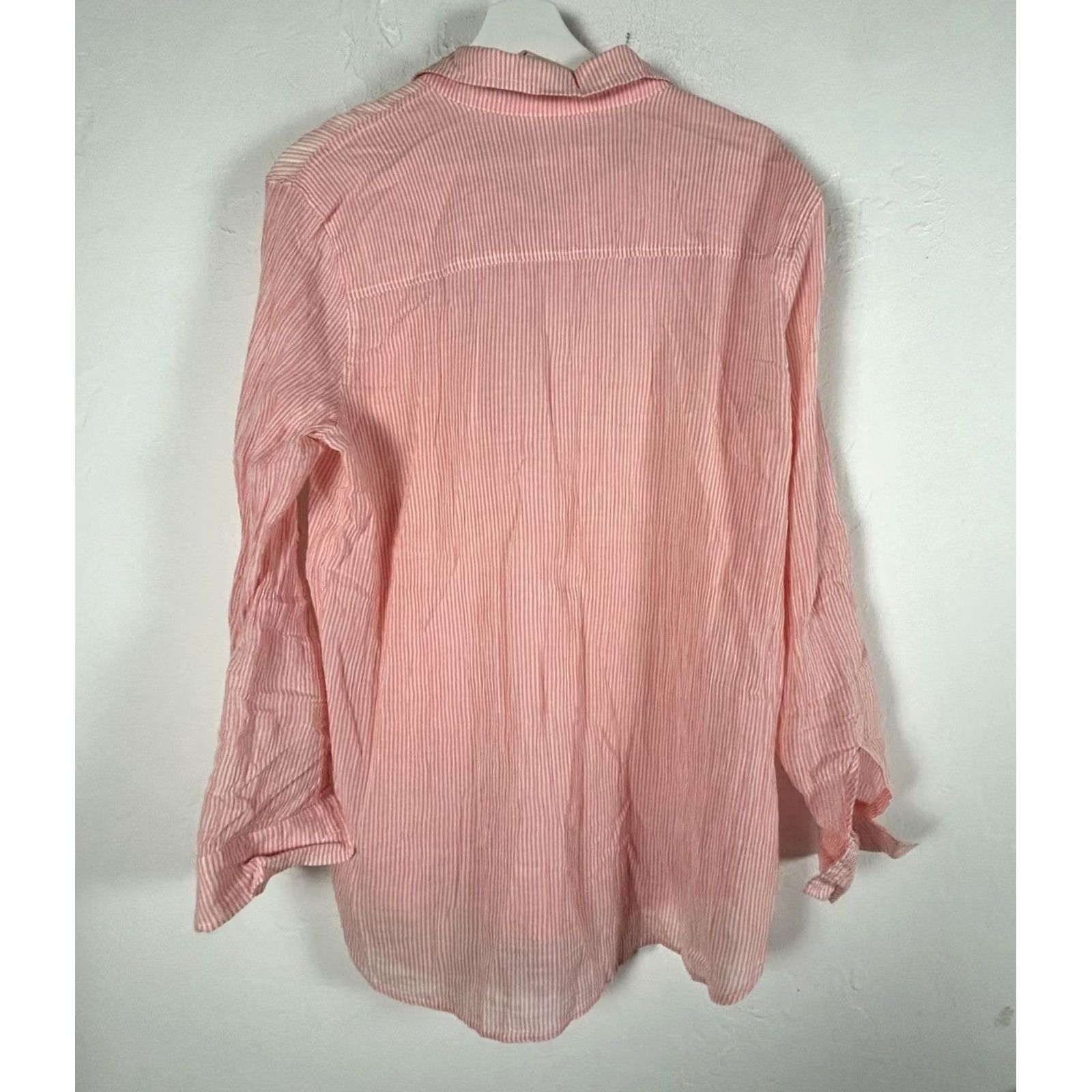 Vintage Carve Designs Womens Organic Cotton Striped Long Sleeve Henley Shirt Medium Pink Size M / US 6-8 / IT 42-44 - 2 Thumbnail