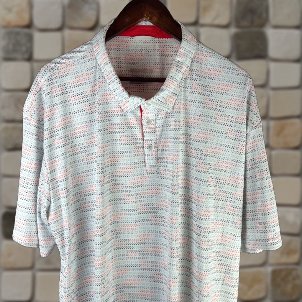 Vintage SWANNIES Men 3XL White Blue Red Geometric Print Polo Shirt Short Sleeve Golf Shirt Polo Size US XXL / EU 58 / 5 - 1 Thumbnail