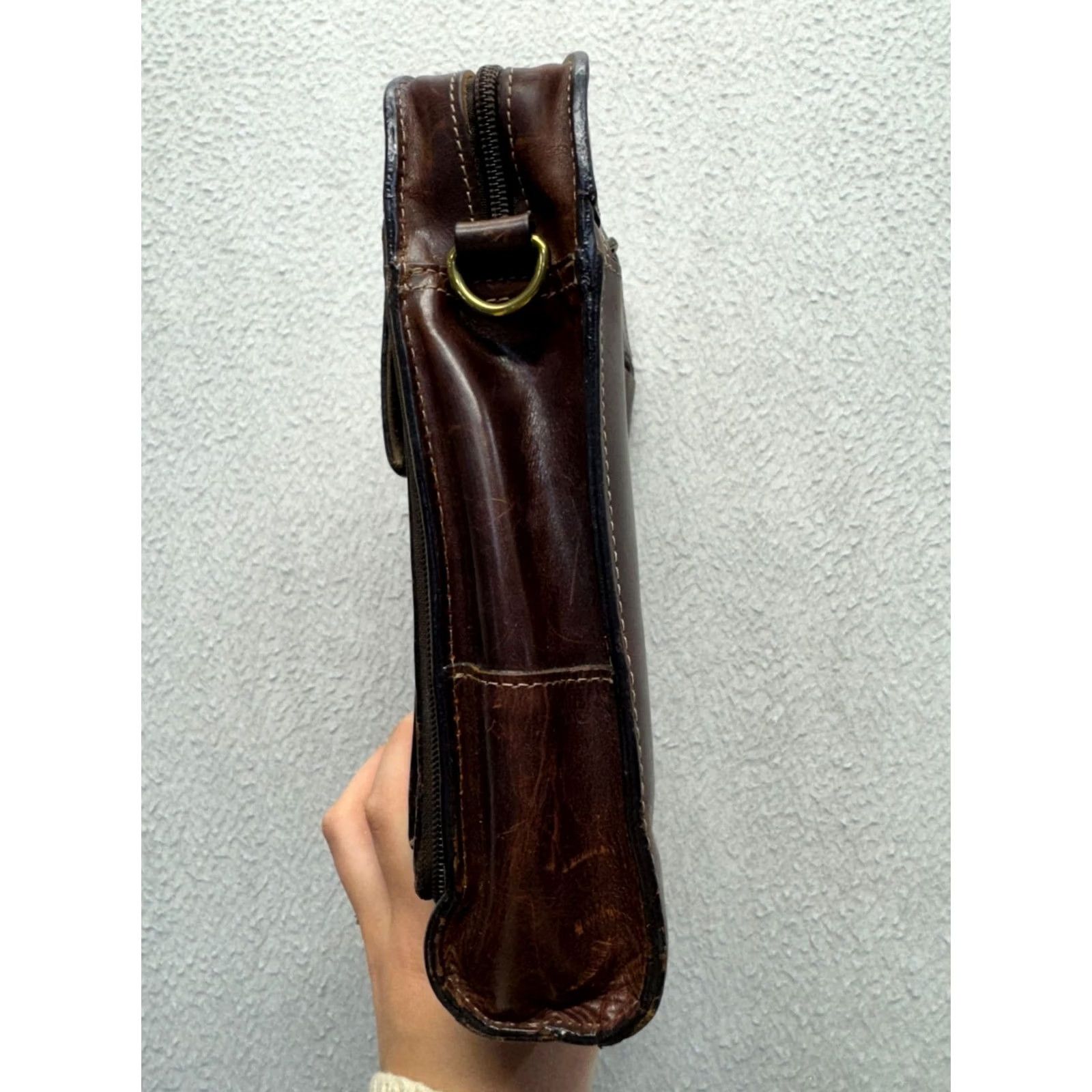 Vintage VINTAGE Brown Leather Crossbody Bag Rectangle 9" x 7" x 1.5" Zipper Pockets Womens Leather Canvas Bag 92B Size ONE SIZE - 4 Thumbnail