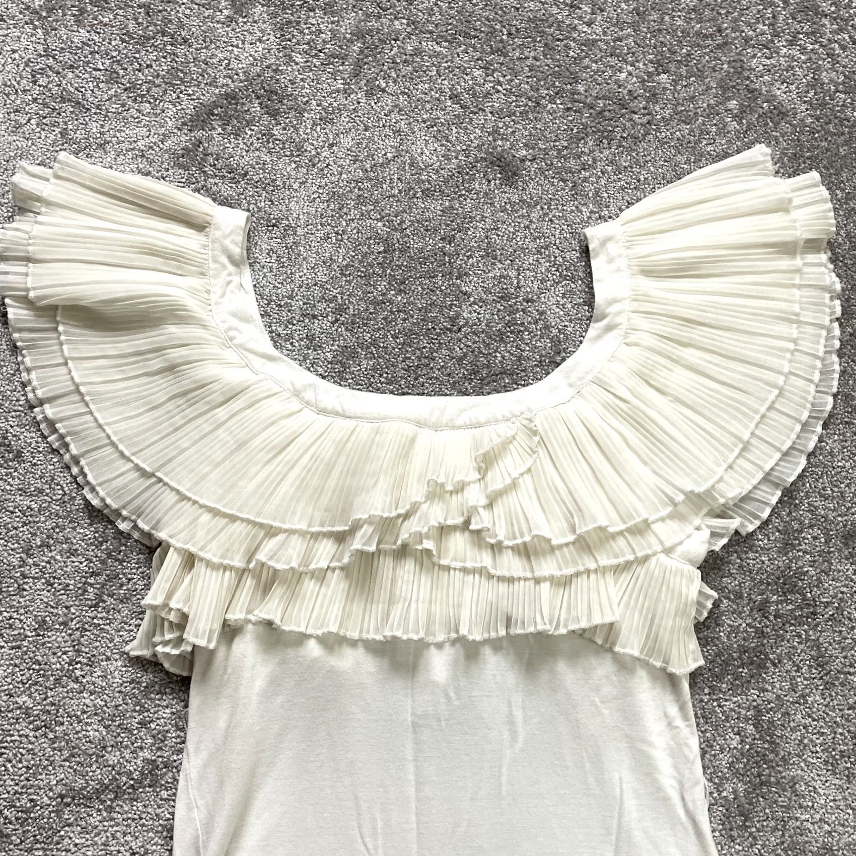 BCBGeneration BCBGeneration Blouse Womens Ruffle Henley Knit White Soft Pullover Top Large Size L Short Sleeve Shirt Size L / US 10 / IT 46 - 4 Thumbnail