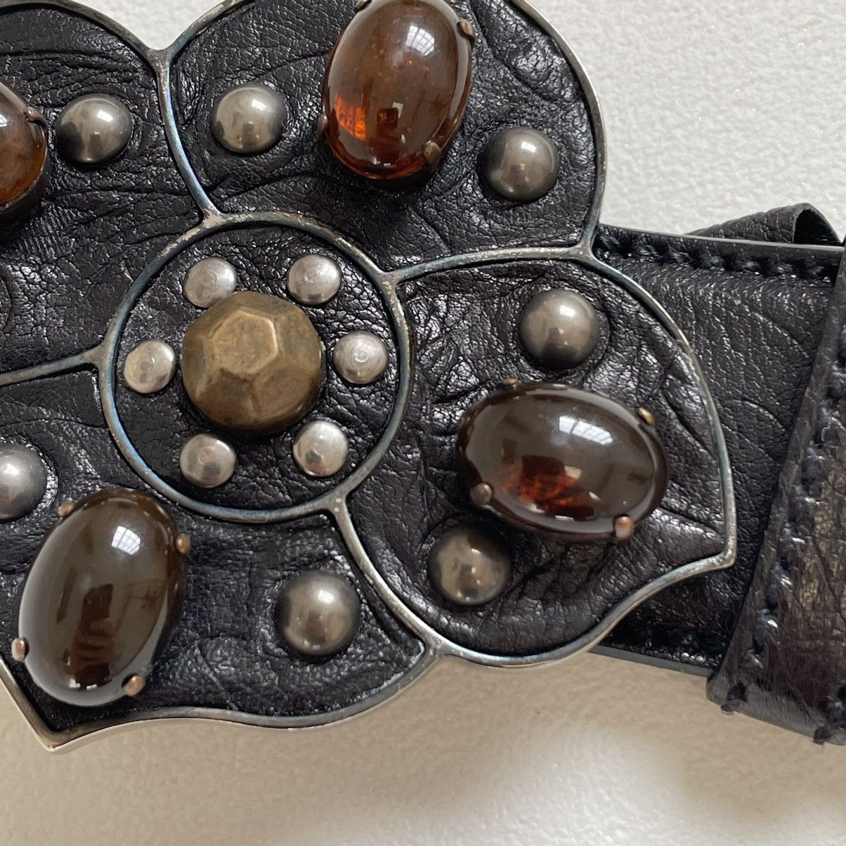 Miu Miu ‘Metal Flower Buckle’ Western Leather Belt Size 32 - 10 Thumbnail