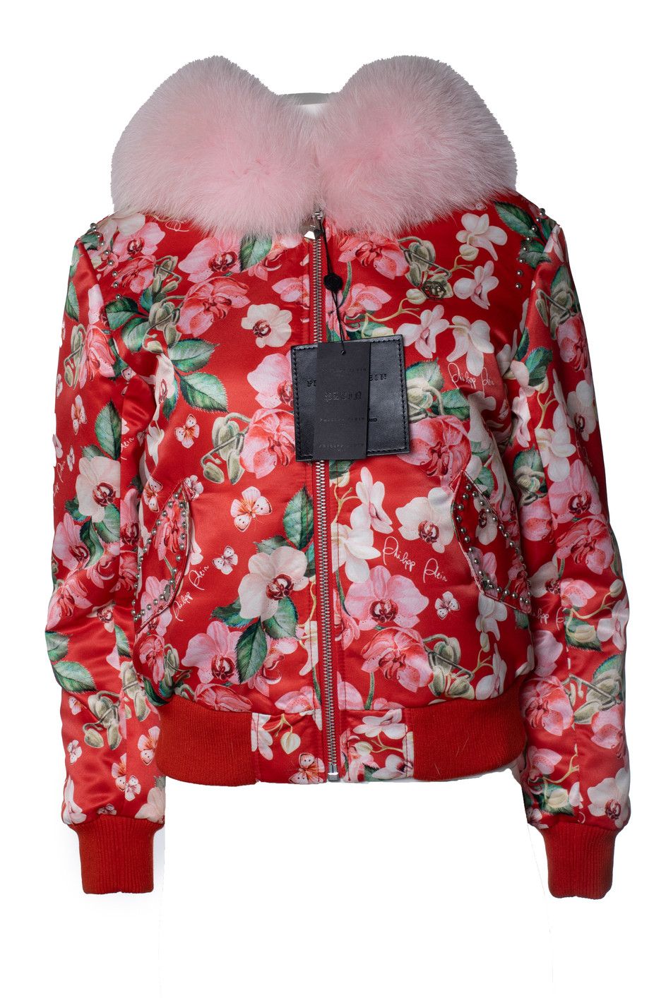 Philipp Plein Philipp Plein, red orchid printed bomber with fur Size S / US 4 / IT 40 - 1 Thumbnail