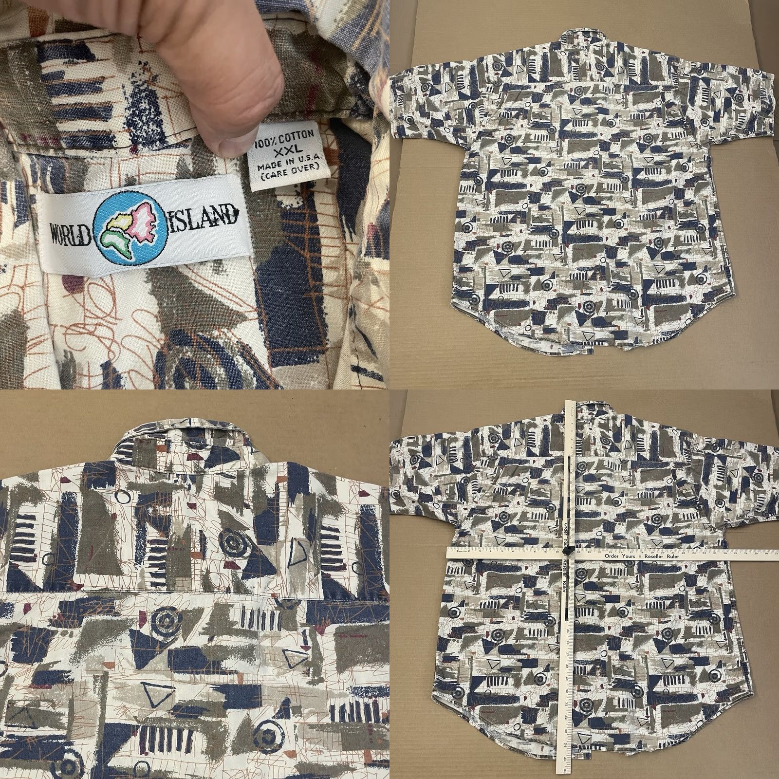 Vintage VINTAGE World Island Button-Down Shirt Adult XXL 2XL AOP Art Pocket Y2K USA Mens Size US XXL / EU 58 / 5 - 8 Thumbnail