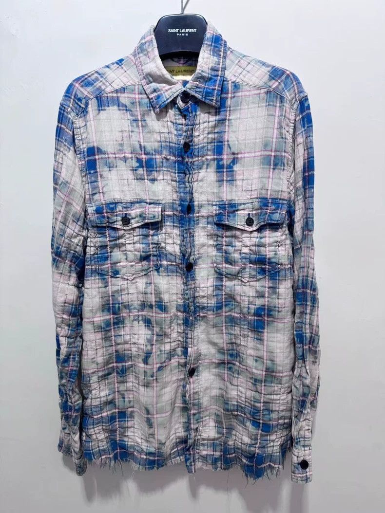 Yves Saint Laurent Saint Laurent 16ss Show Blue Rendered Fringe Pleated Shirt Size US M / EU 48-50 / 2 - 1 Thumbnail