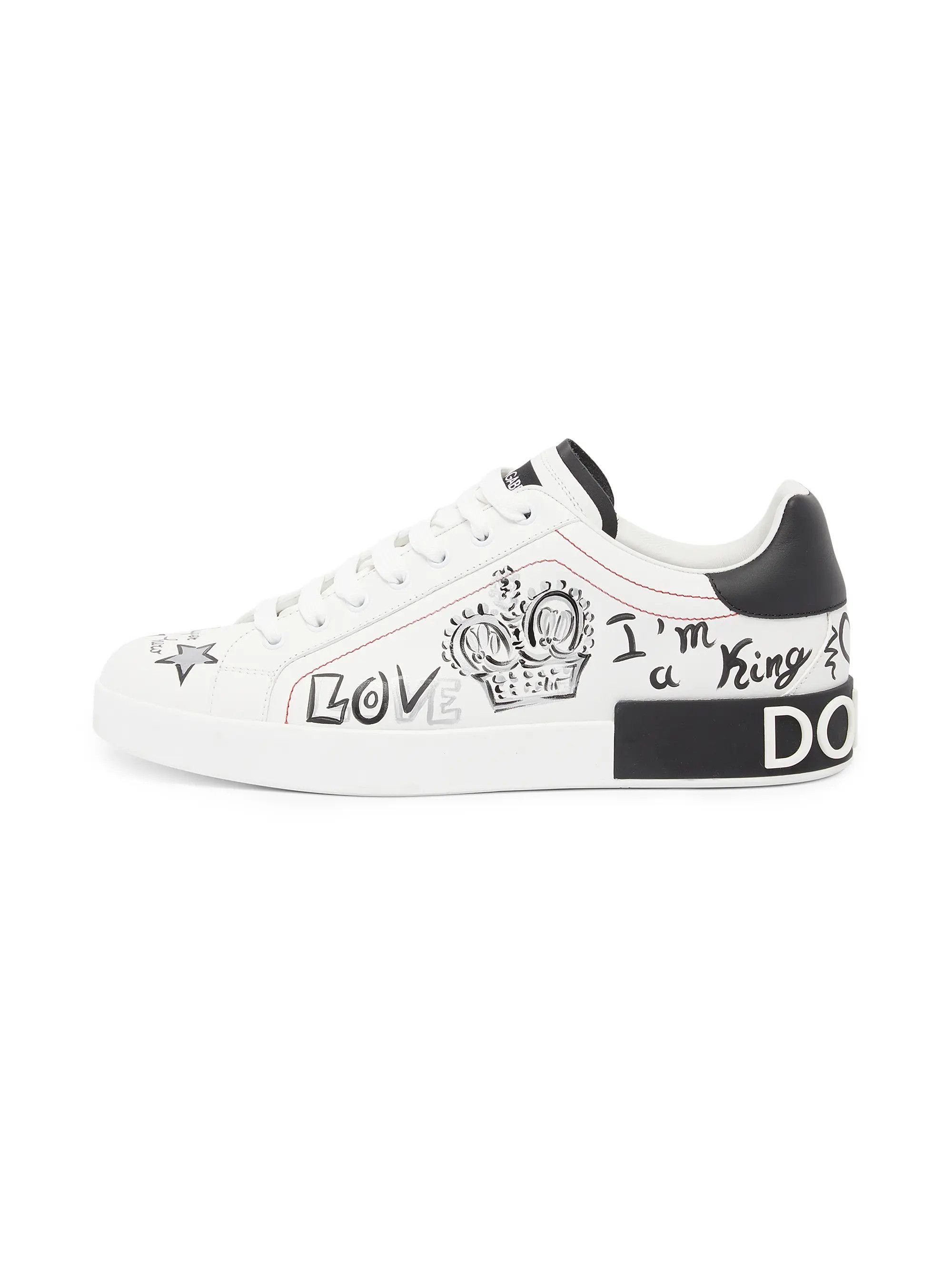 Dolce & Gabbana os11x0526 Illustrated Leather Sneakers in White/Black Size US 10 / EU 43 - 5 Thumbnail
