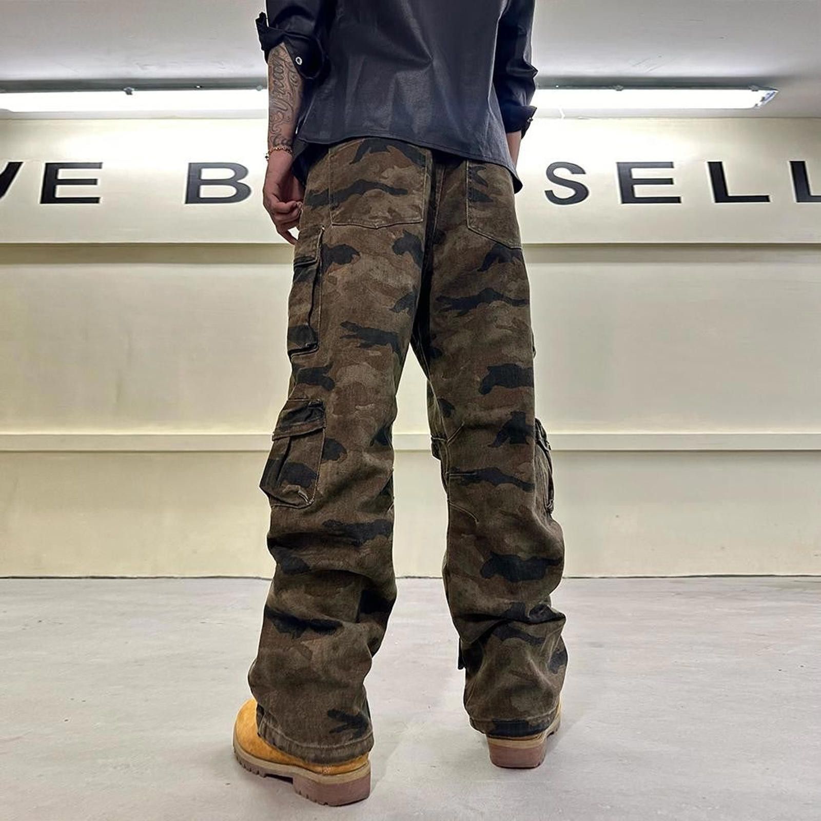 Vintage Loose Camo Pants – Straight Leg, Streetwear Workwear Size US 33 - 3 Thumbnail