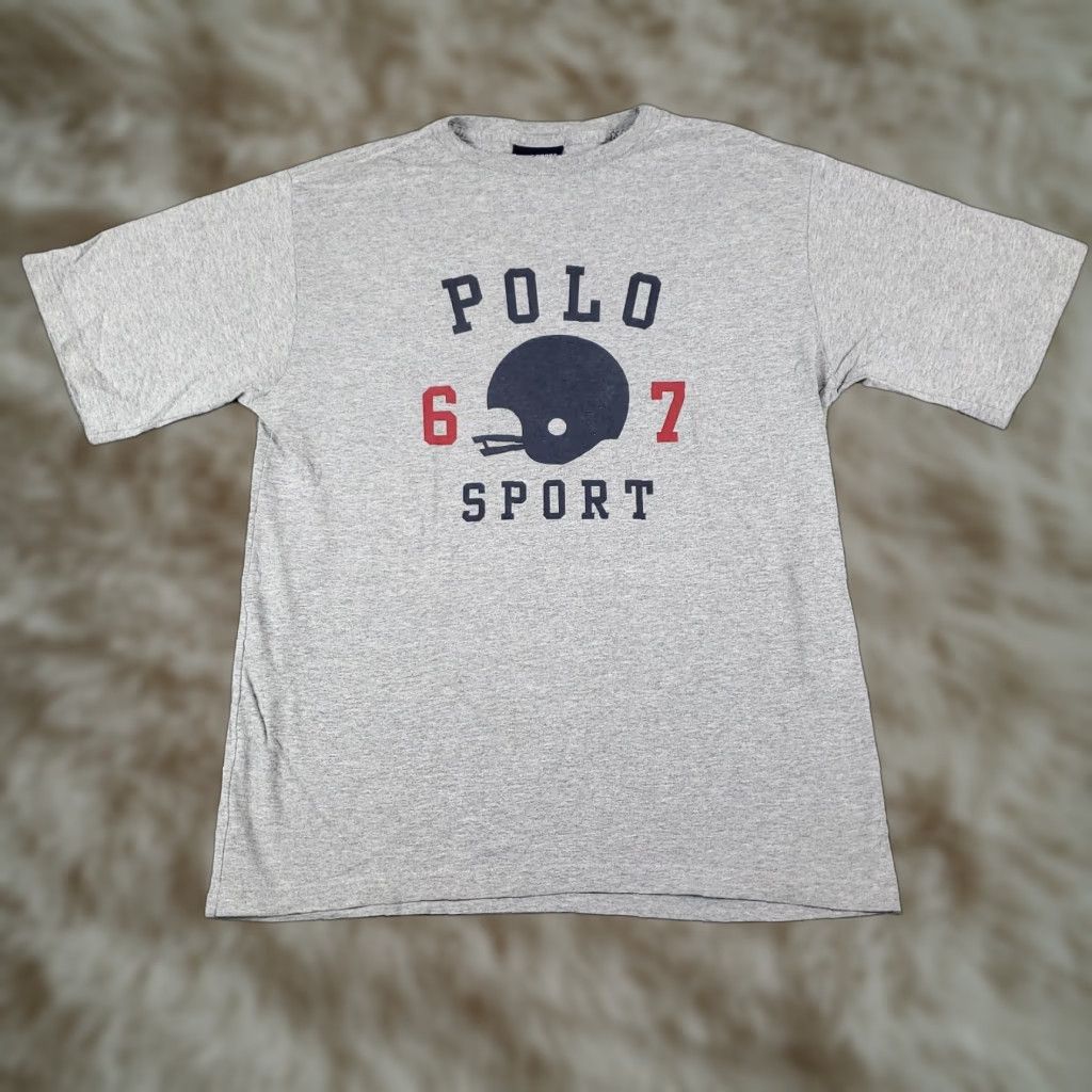 Ralph Lauren VINTAGE Ralph Lauren T-Shirt Men Large Gray Football Helmet Logo Casual Classic Sports Size US L / EU 52-54 / 3 - 1 Thumbnail