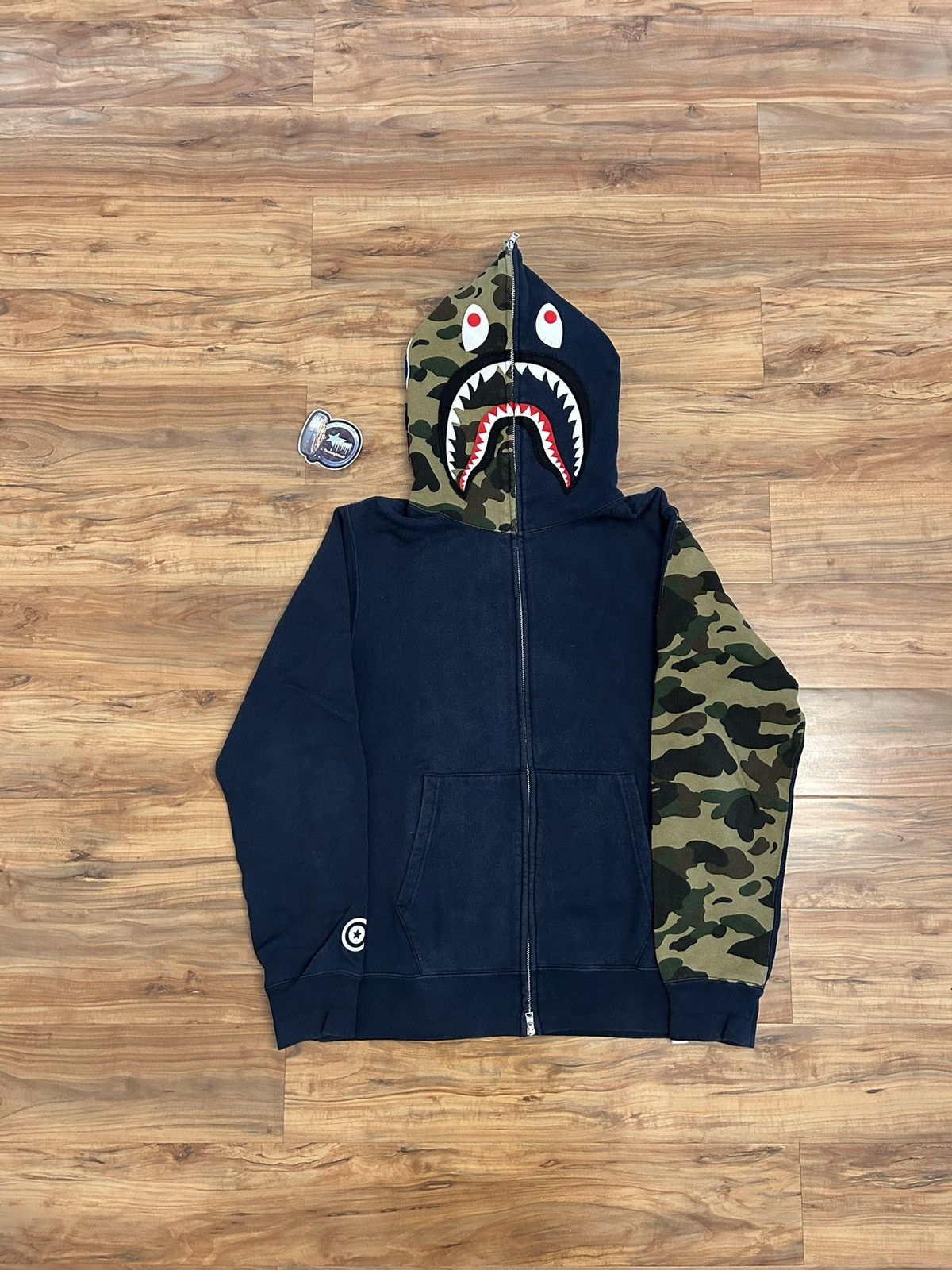 Bape OG Bape Navy/Green Camo Shark Full Zip Hoodie Size US L / EU 52-54 / 3 - 1 Thumbnail