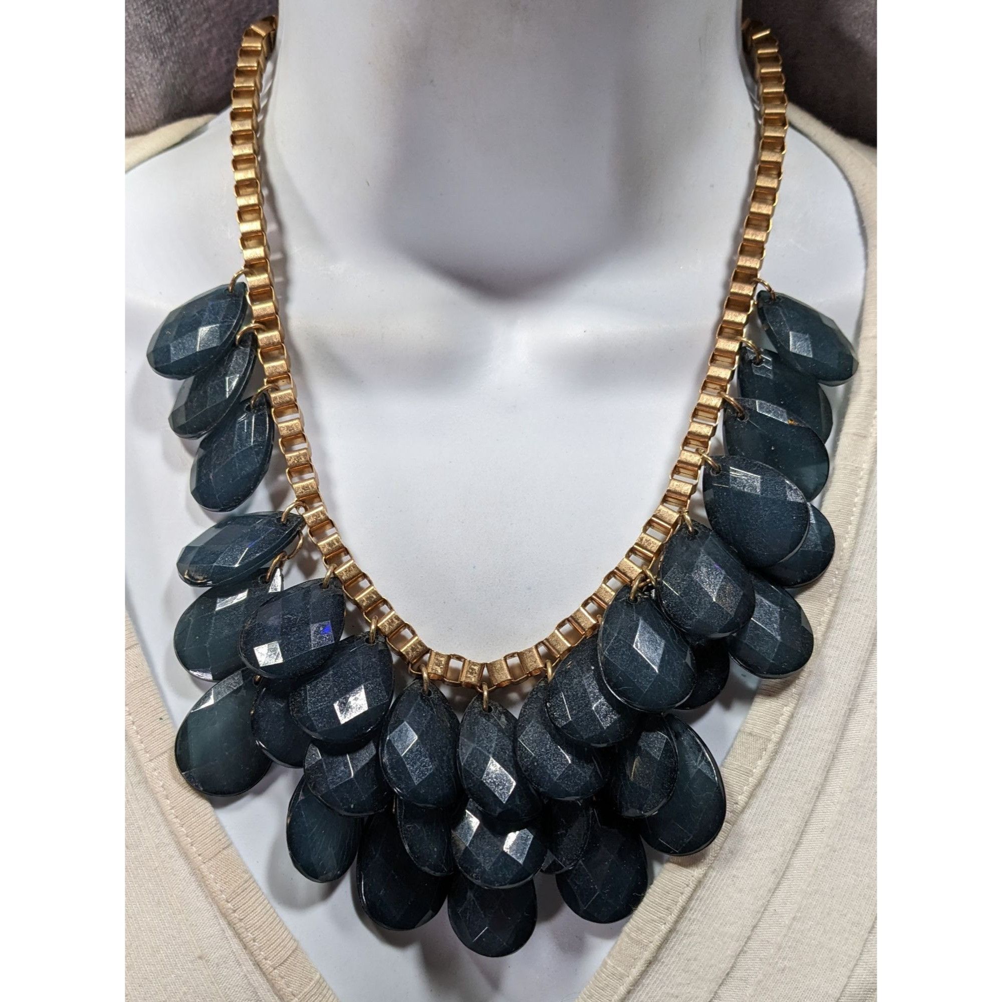 Other Y2K Glam Navy And Gold Tone Teardrop Fringe Necklace Size ONE SIZE - 6 Thumbnail