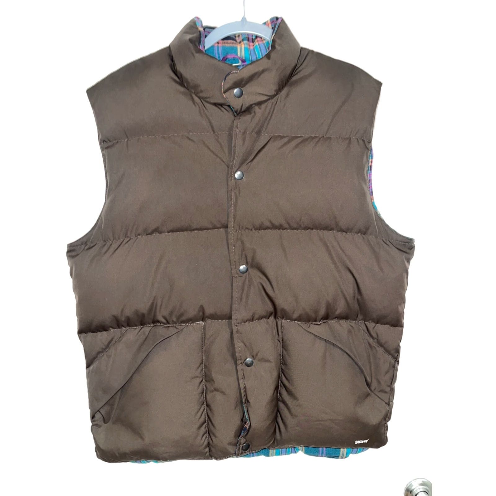 Vintage Stussy Vest Puffer Mens L Regular Brown Solid 90s Down 80% Button Close Snap Size US L / EU 52-54 / 3 - 2 Thumbnail