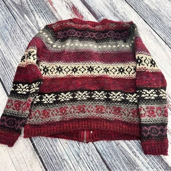 Vintage Vintage Tangents Patterned Wool Blend Zip-Up Sweater - Red a Size S / US 4 / IT 40 - 4 Thumbnail