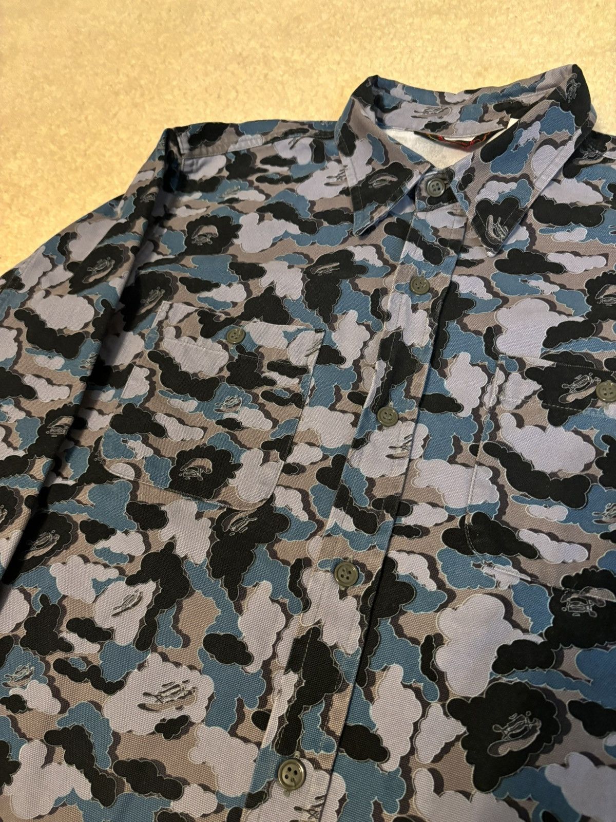 Bape × Kaws A Bathing Ape Kaws Cloud Camo Work Shirt Long Sleeve Blue Size US M / EU 48-50 / 2 - 2 Thumbnail