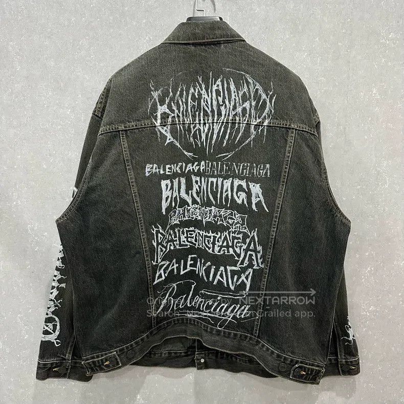 Balenciaga Balenciaga Washed Graffiti Logo Kirin Arm Denim Jacket Size US XS / EU 42 / 0 - 2 Thumbnail
