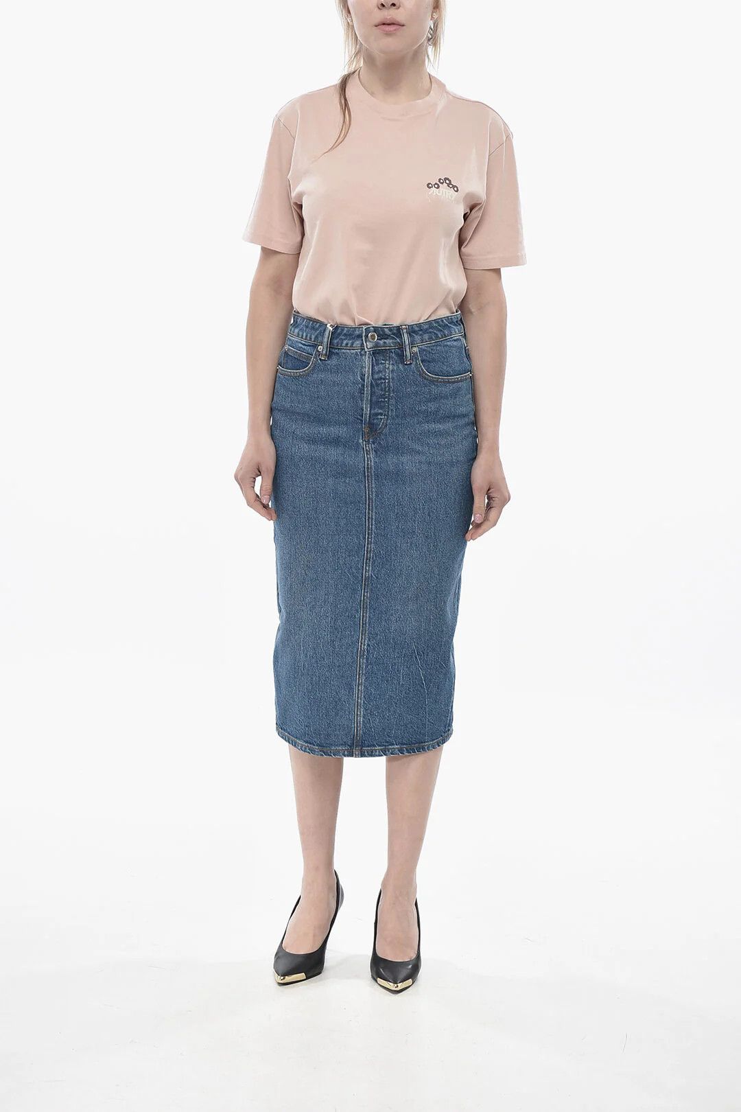 Alexander Wang og1mm0426 Denim Midi Skirt in Blue Size 26" / US 2 / IT 38 - 4 Thumbnail