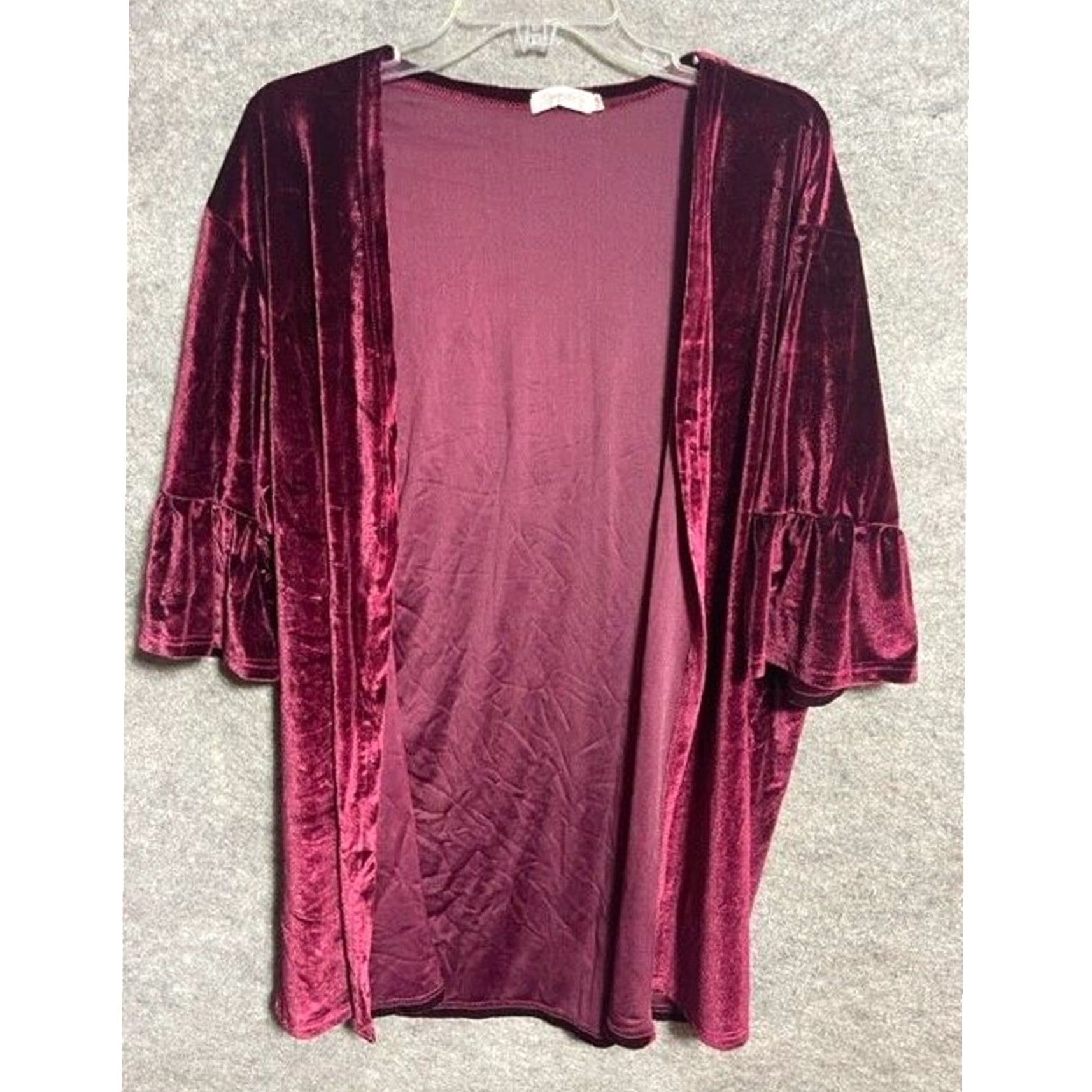 Vintage VINTAGE Y2K Crushed Velvet Cardigan Amaryllis XS/S Burgundy Kimono Jacket Women Dark Romantic Vamp Whimsigoth Witchy Velvet Red XS Size XS / US 0-2 / IT 36-38 - 2 Thumbnail
