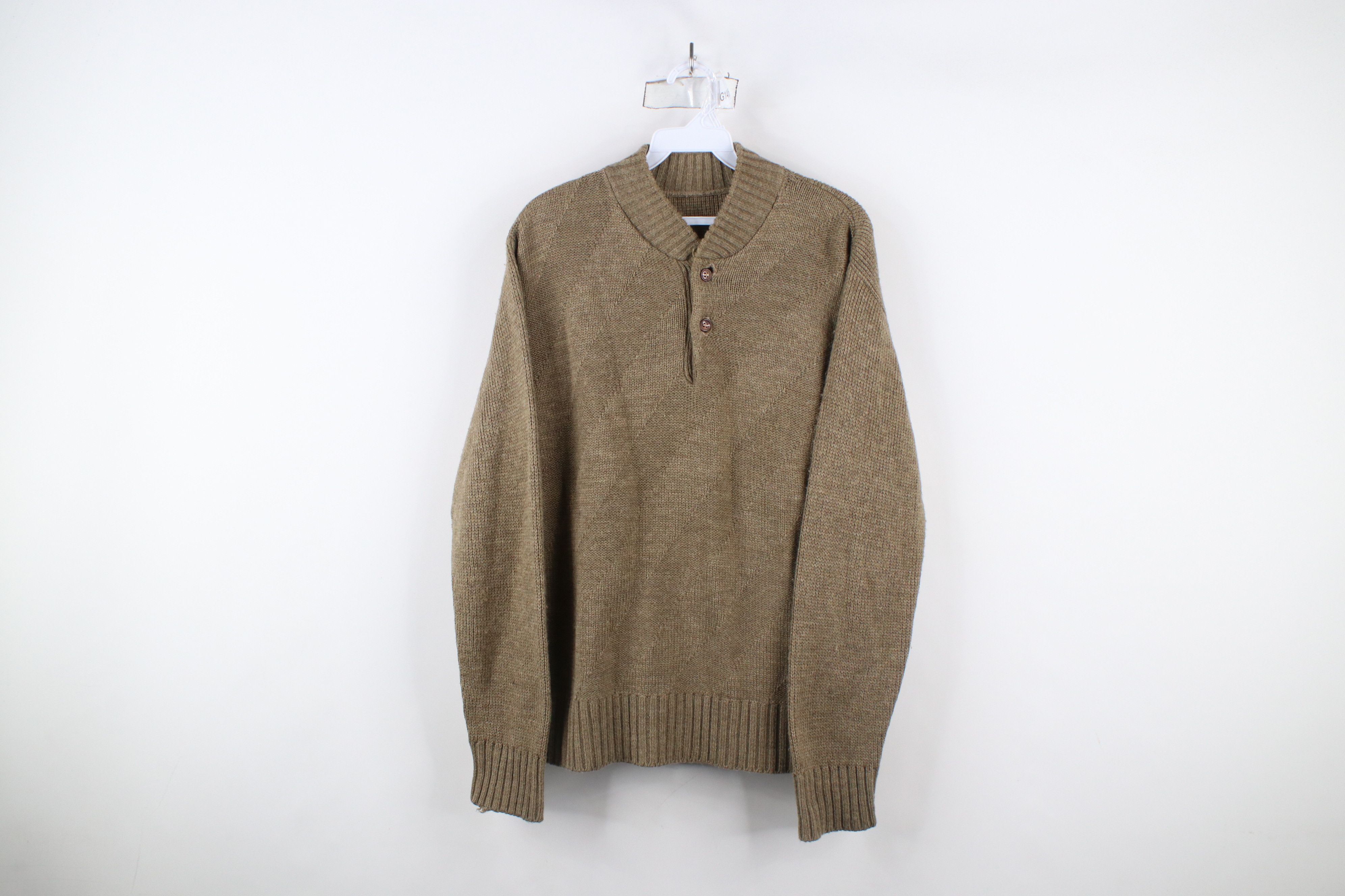 Vintage Vintage 90s Streetwear Knit Pullover Henley Sweater Brown Size US M / EU 48-50 / 2 - 1 Thumbnail