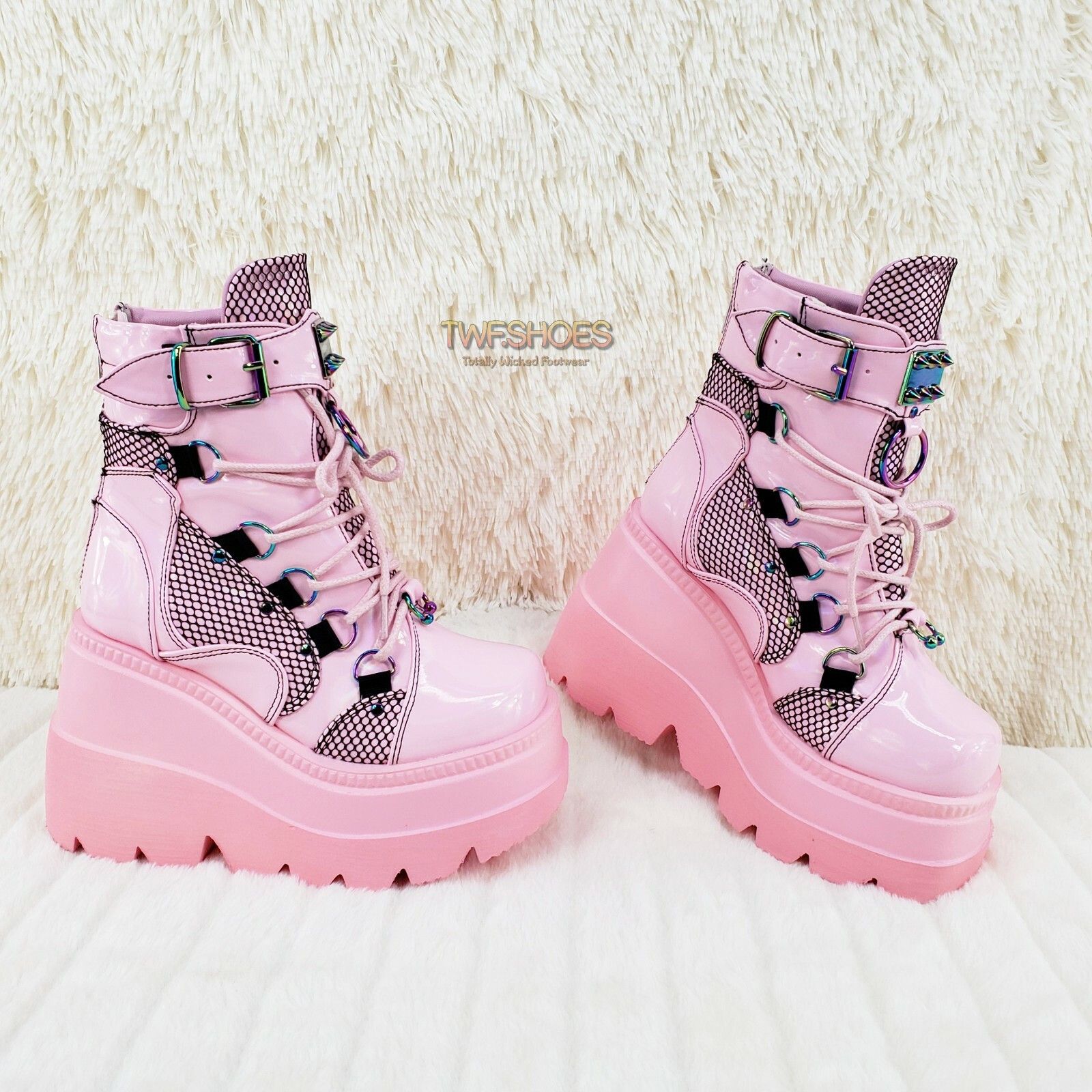 Demonia Cult DEMONIA Shaker 60 Baby Pink Patent Platform 4.5" Wedge Heel Size US 11 / IT 41 - 2 Thumbnail