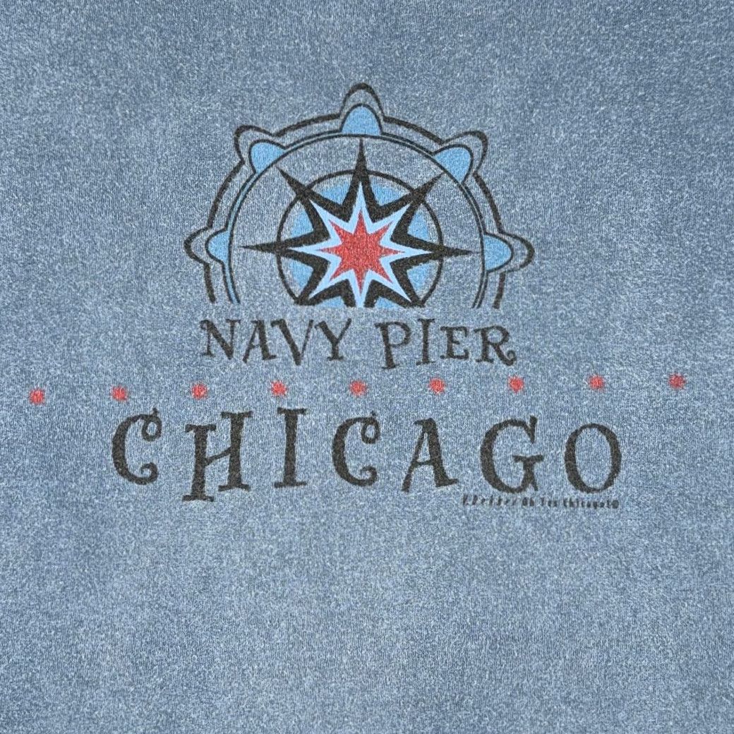 Anvil VINTAGE Chicago Shirt Adult 2XL Navy Blue 90s Pigment Dyed Anvil Authentic Navy Pier Chicago Compass Rose Pattern Mens T-Shirt Size US XXL / EU 58 / 5 - 2 Thumbnail